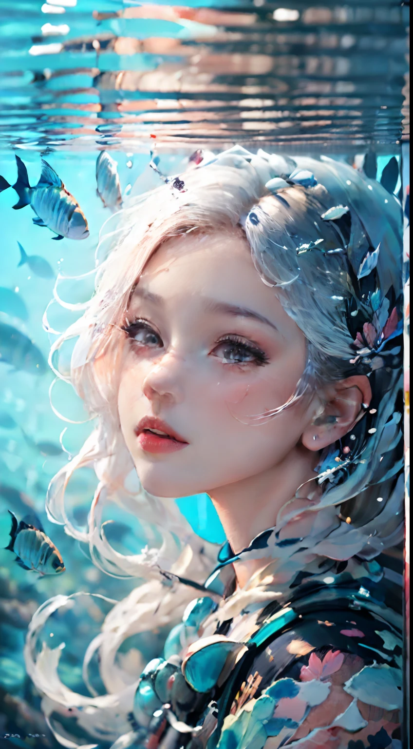 ((top quality)),(Super high resolution),(super detailed),(detailed description),((best anime)),(best work of art),sharp,Hatsune Miku, ((Adult woman enjoying scuba diving)),ideal style, Beautiful coral reefs