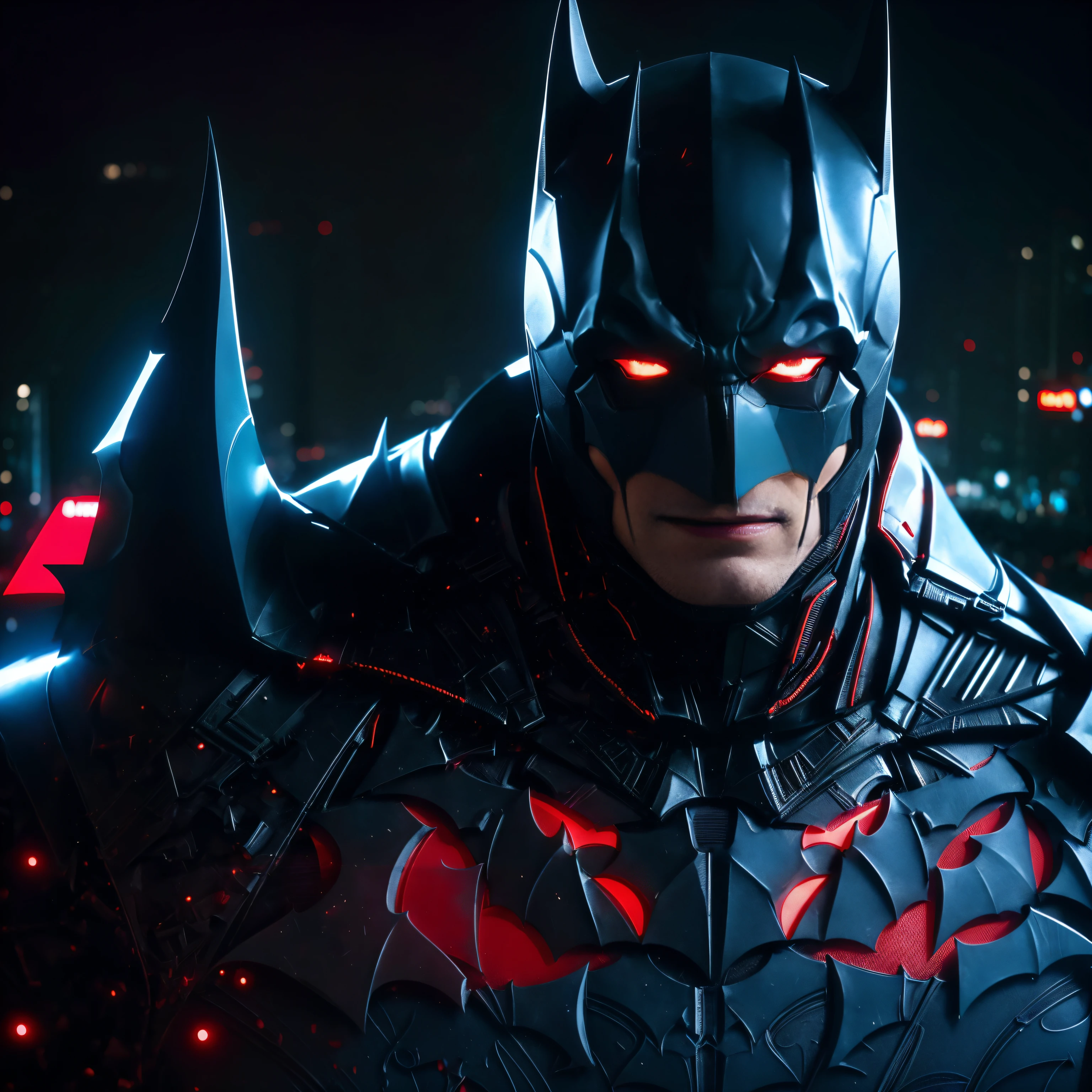 batman arkham knight in a red and black suit, batman beyond, batman mecha, in batman : arkham knight, cyberpunk batman, black and red armor, black octane render, black and red reflected armor, 3d digital art 4k, unreal engine 4k wallpaper, wallpaper 4k, wallpaper 4 k, 4k detailed digital art, dwayne johnson as batman