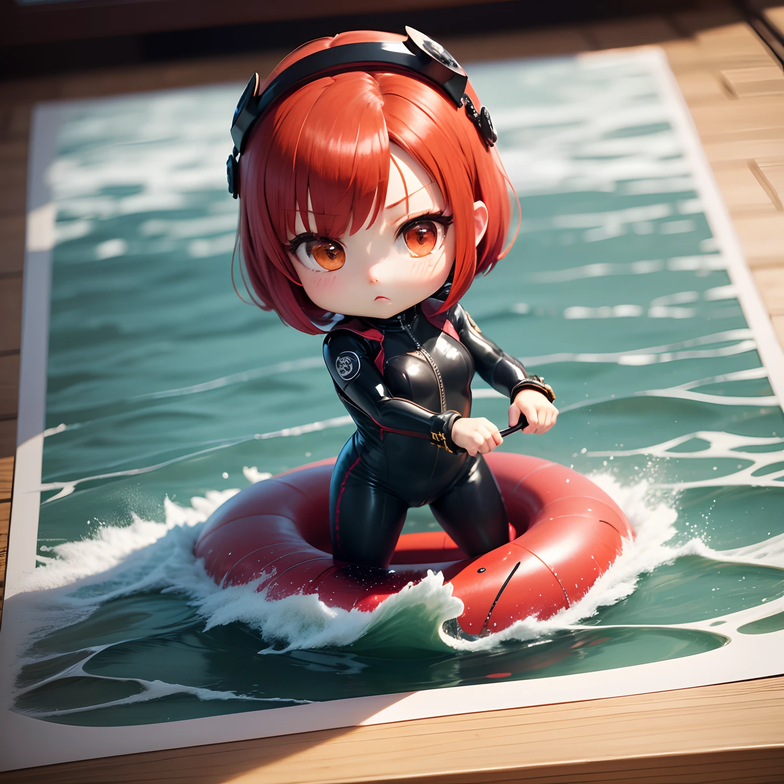 masutepiece、top-quality、ultra-detailliert、(Chibi Chara 1)、Cutie Honey in Anime、Kisaragi honey、fighting poses、Red shorthair、Red and black wetsuit
