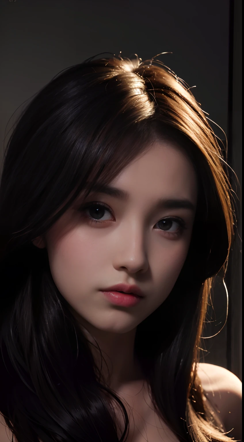 Best quality, masterpiece, ultra high res, (photorealistic:1.4), raw photo, 1girl, offshoulder, in the dark, deep shadow, low key, cold light