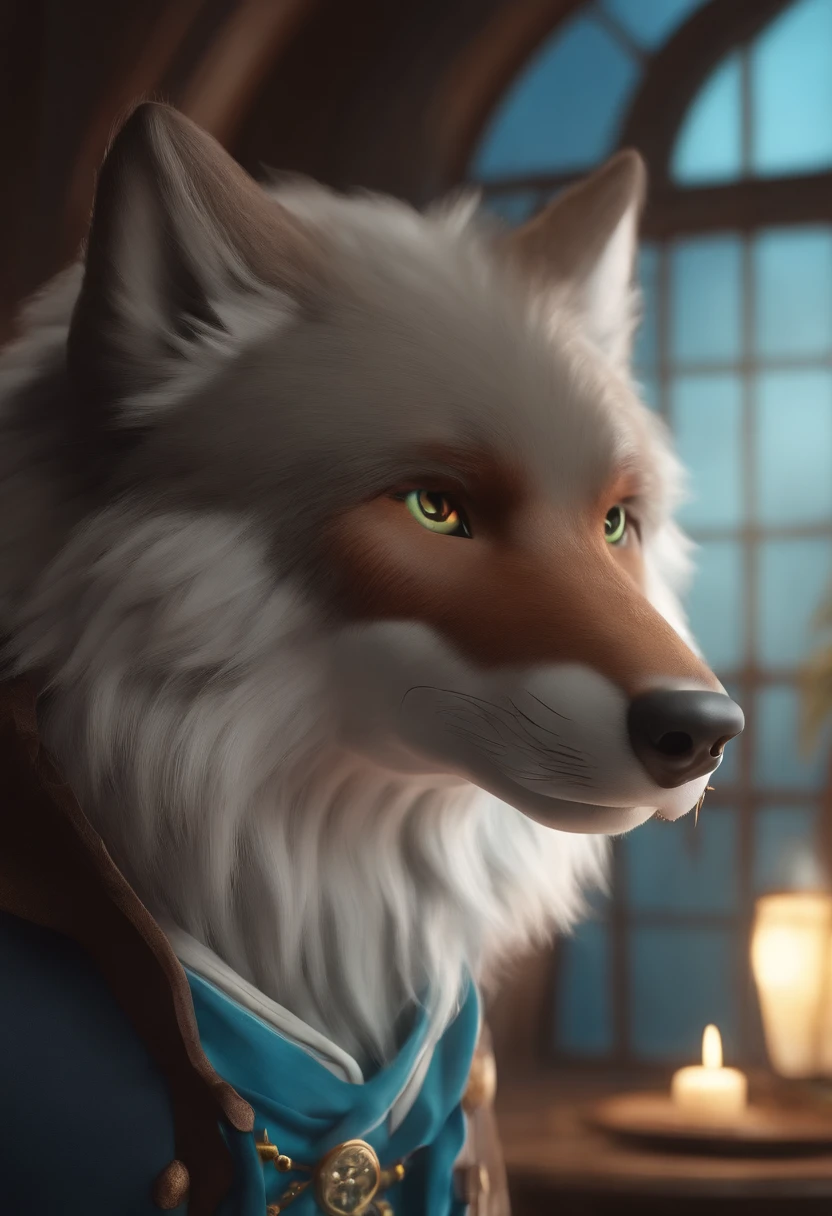 The figure is more cartoonish little wolf,full bodyesbian,FRP can be made,Eyes bright,Colorful,