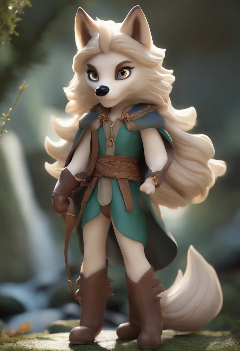 The figure is more cartoonish little wolf,full bodyesbian,FRP can be made,Eyes bright,Colorful,