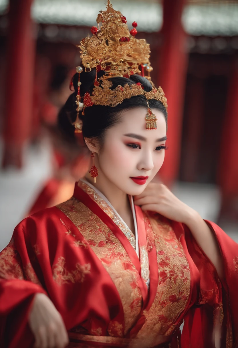 Chinese beautiful woman,Hot figure,with fair skin,Makes people's blood pump,Rounded chest,Wear dressing gowns,fully body photo,