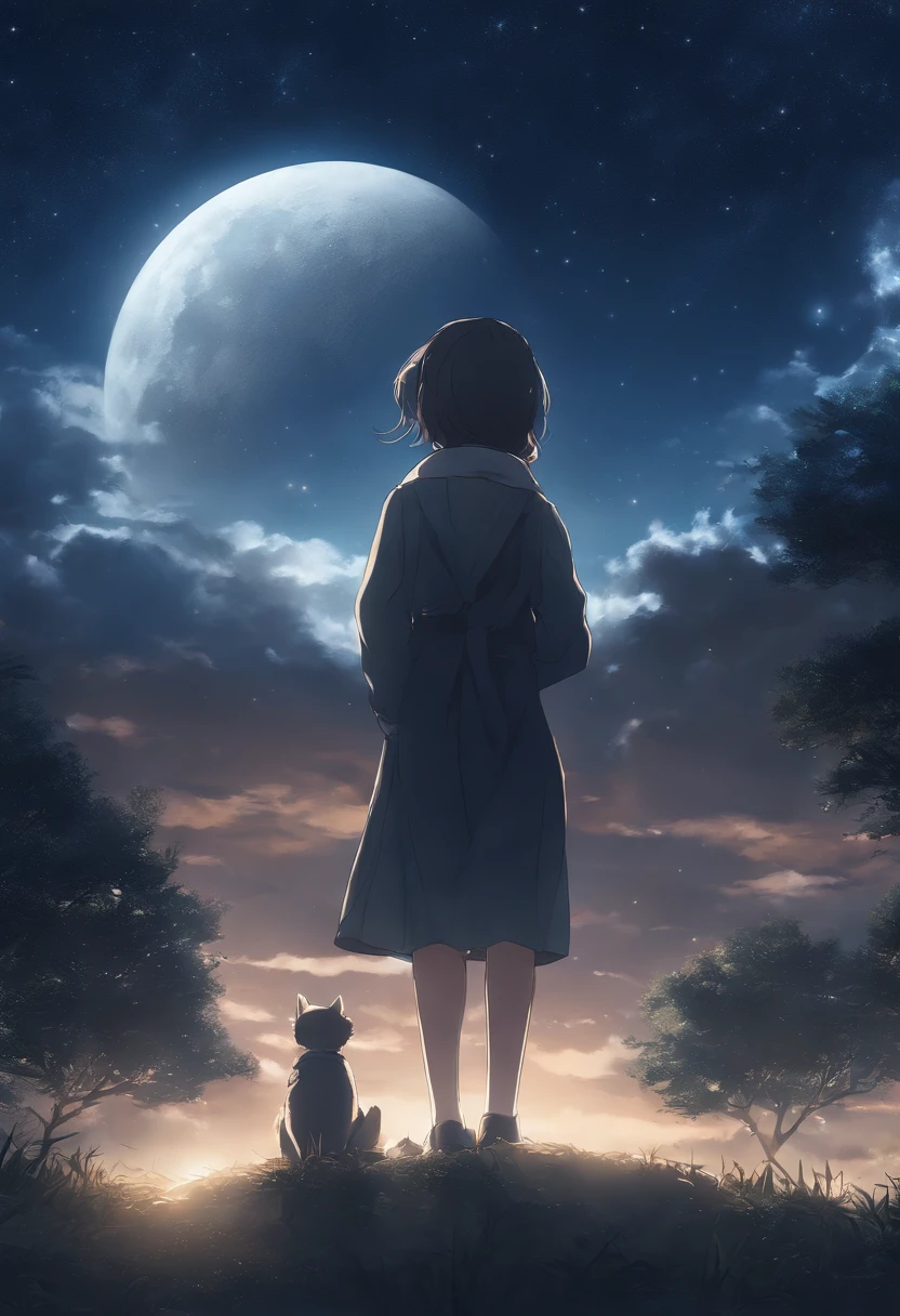Highly concentrated beauty，Through the sky, Starry Moon Painting, concept art inspired by Tosa Mitsuoki, Pixiv competition winner, Best quality, Fantasy art, beautiful anime scenes, A bright moon, Starry sky environment in moonlight, Dream painting, Anime background art, dream scenery art, Fantastic night, anime backgrounds, background artwork, dreamlike art, Atmospheric anime, Starry sky, Detail enhancement.