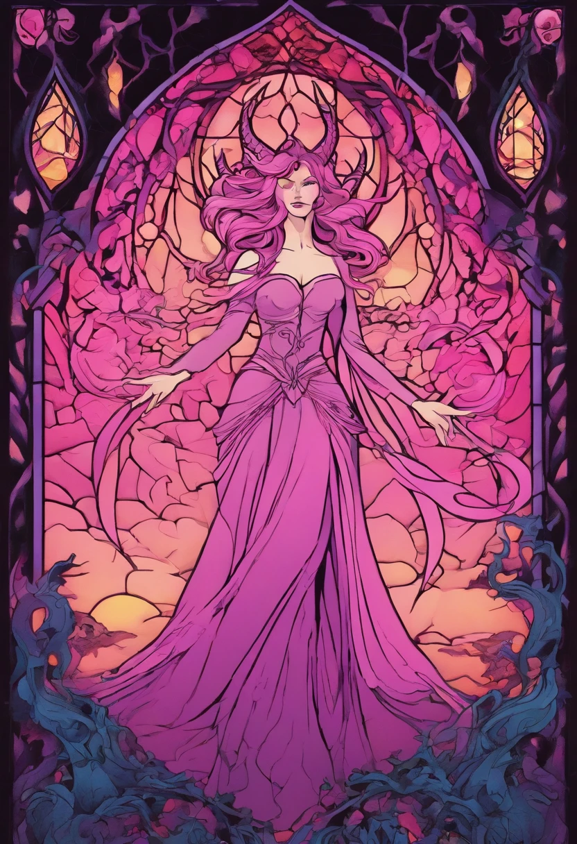 (a pink-haired demon woman,spells:1.1,glowing:1.1)(illustration)(best quality,ultra-detailed,realistic:1.37),demonic witch(demonic:1.1)(magic:1.1)(forest)(dark and mysterious,ominous atmosphere),casting powerful spells,creating magical energy(magic:1.1),vibrant pink hair(swirling pink hair)(flowing pink hair),horns(devil horns:1.1),piercing red eyes,enchanted scepter(magical scepter),elaborate dark robe,glowing magical sigils,fiery embers swirling(magical embers:1.1)(glowing embers),magical aura(glowing aura),eerie shadows,otherworldly presence(presence),sinister smile,nightfall in the background(dark night:1.1)(moonlit forest),lush and dense foliage(twisted trees)(mystical plants:1.1),mystical particles(swirling particles)(floating particles),ethereal glow(ethereal:1.1)(soft glow),faint moonlight breaking through the trees,haunting and captivating(scary atmosphere),bewitching beauty,wide range of colors(vivid colors)(contrasting colors),mystical realm,impressive details,dynamic composition,mesmerizing artwork,photorealistic style(picasso style),impressive shading and lighting,explosive energy,magical atmosphere(fantasy atmosphere),dreamlike scene