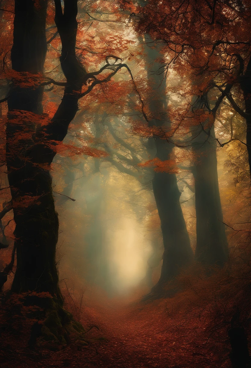 (best quality,4k,8k,highres,masterpiece:1.2),ultra-detailed,(realistic,photorealistic,photo-realistic:1.37),haunted woods,mystical feeling,ominous,enchanted forest,dark shadows,mysterious fog,ancient trees,twisted branches,gloomy atmosphere,ethereal glow,silhouettes of creatures,dappled moonlight,whispering winds,Eldritch magic,haunting spirits,unearthly presence,ghostly apparitions,eerie sounds,crunching leaves underfoot,tangled vines,shimmering mist,enchanted whispers,distant howls,ominous silence,spiderwebs glistening with dew,moonlit path,hidden secrets,lost souls wandering,Limbo realm,void between worlds,senses heightened,heart pounding,thrilling anticipation,supernatural aura,uncanny stillness,dark rituals,otherworldly energy,cloaked figures,whispering trees,occult symbols,haunting echoes