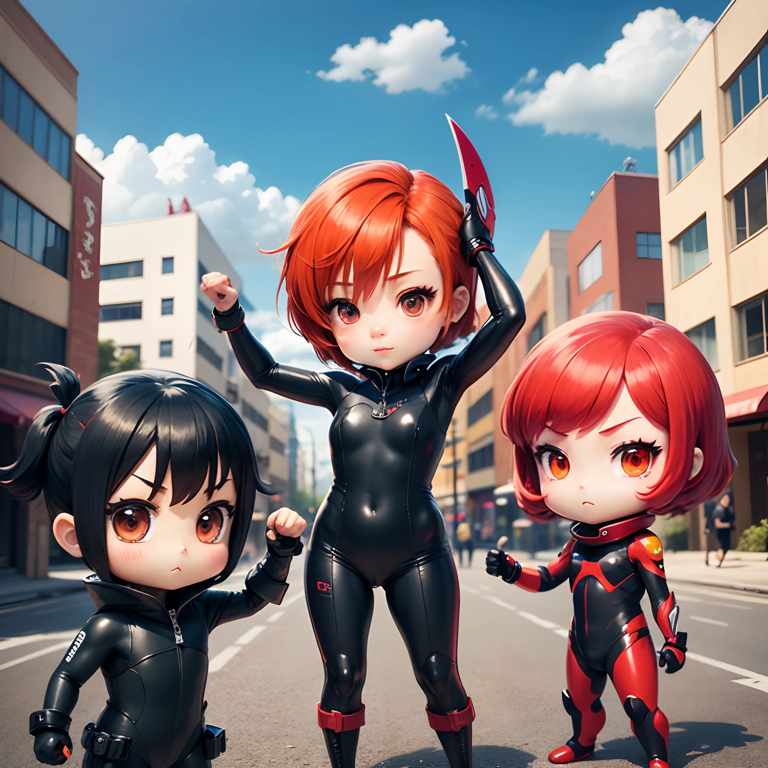masutepiece、top-quality、ultra-detailliert、Chibi Chara 1、Cutie Honey in Anime、fighting poses、Red shorthair、Red and black wetsuit、Urban city
beginning