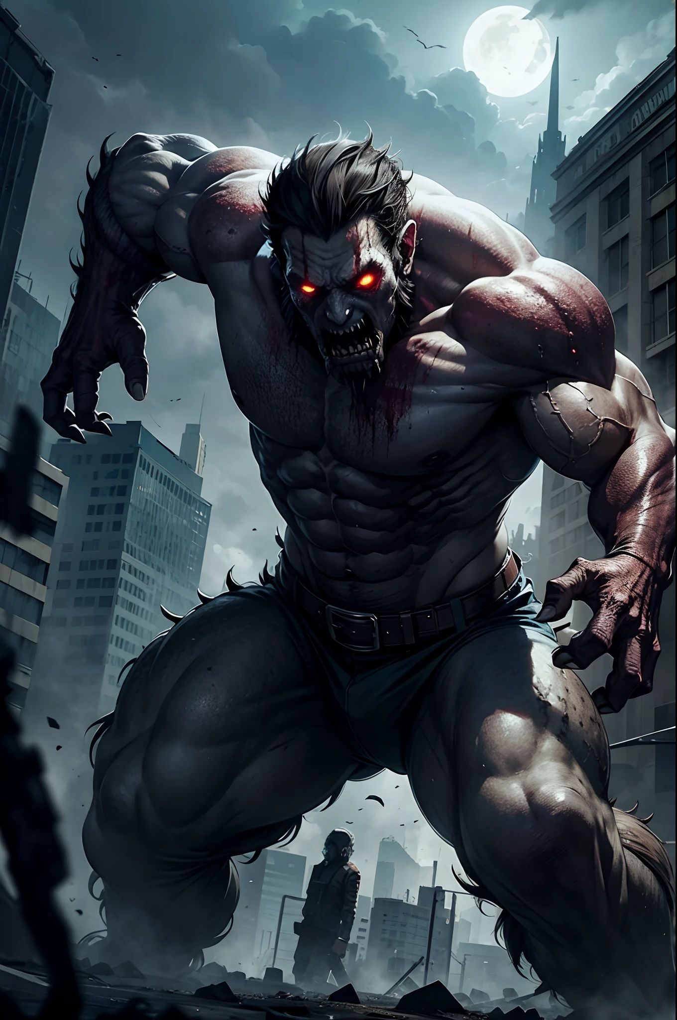 Giant monster,Zombies as background,Attack status