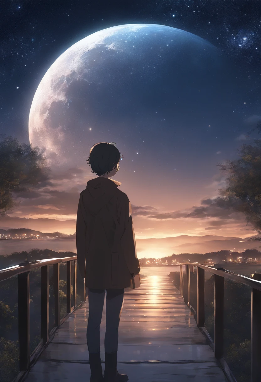 Highly concentrated beauty,Across the sky, Starry Moon Painting, concept art inspired by Tosa Mitsuoki, Pixiv competition winner, Best quality, Fantasy art, beautiful anime scenes, A bright moon, Starry sky environment in moonlight, Dream painting, Anime background art, dream scenery art, Fantastic night, anime backgrounds, background artwork, dreamlike art, Atmospheric anime, Starry sky, Detail enhancement.