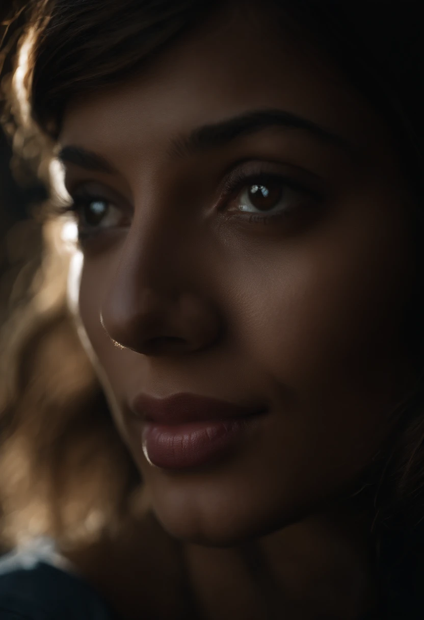 (Close-up, An editorial photo of a 21-year-old woman), (Highly detailed face:1.4) (Smile:0.7) (background inside dark, Moody, Private study:1.3) angle of view, by Lee Jeffries, Nikon D850, film stock photograph ,4 Kodak Portra 400 ,Camera f1.6 shots ,Rich colors ,Ultra photo realsisim ,Lifelike texture, Dramatic lighting , cine still 800,