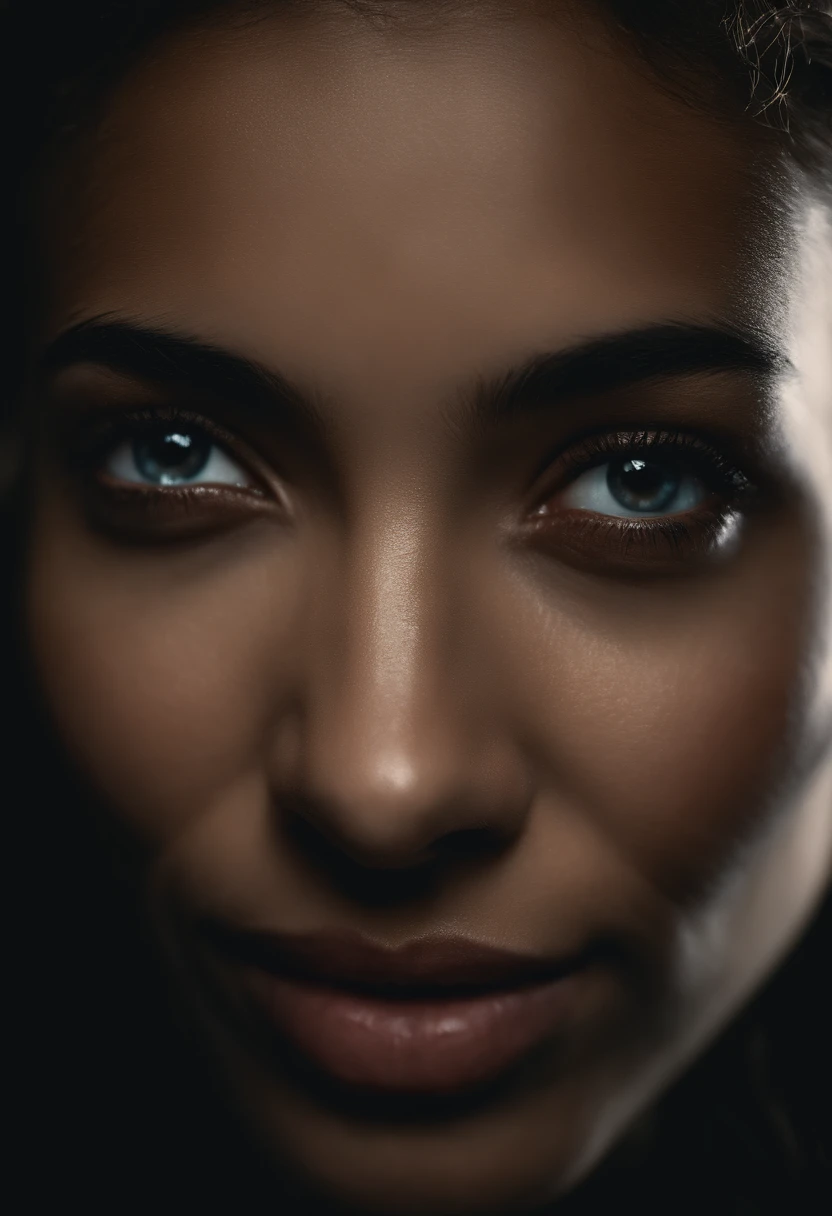 (Close-up, An editorial photo of a 21-year-old woman), (Highly detailed face:1.4) (Smile:0.7) (background inside dark, Moody, Private study:1.3) angle of view, by Lee Jeffries, Nikon D850, film stock photograph ,4 Kodak Portra 400 ,Camera f1.6 shots ,Rich colors ,Ultra photo realsisim ,Lifelike texture, Dramatic lighting , cine still 800,