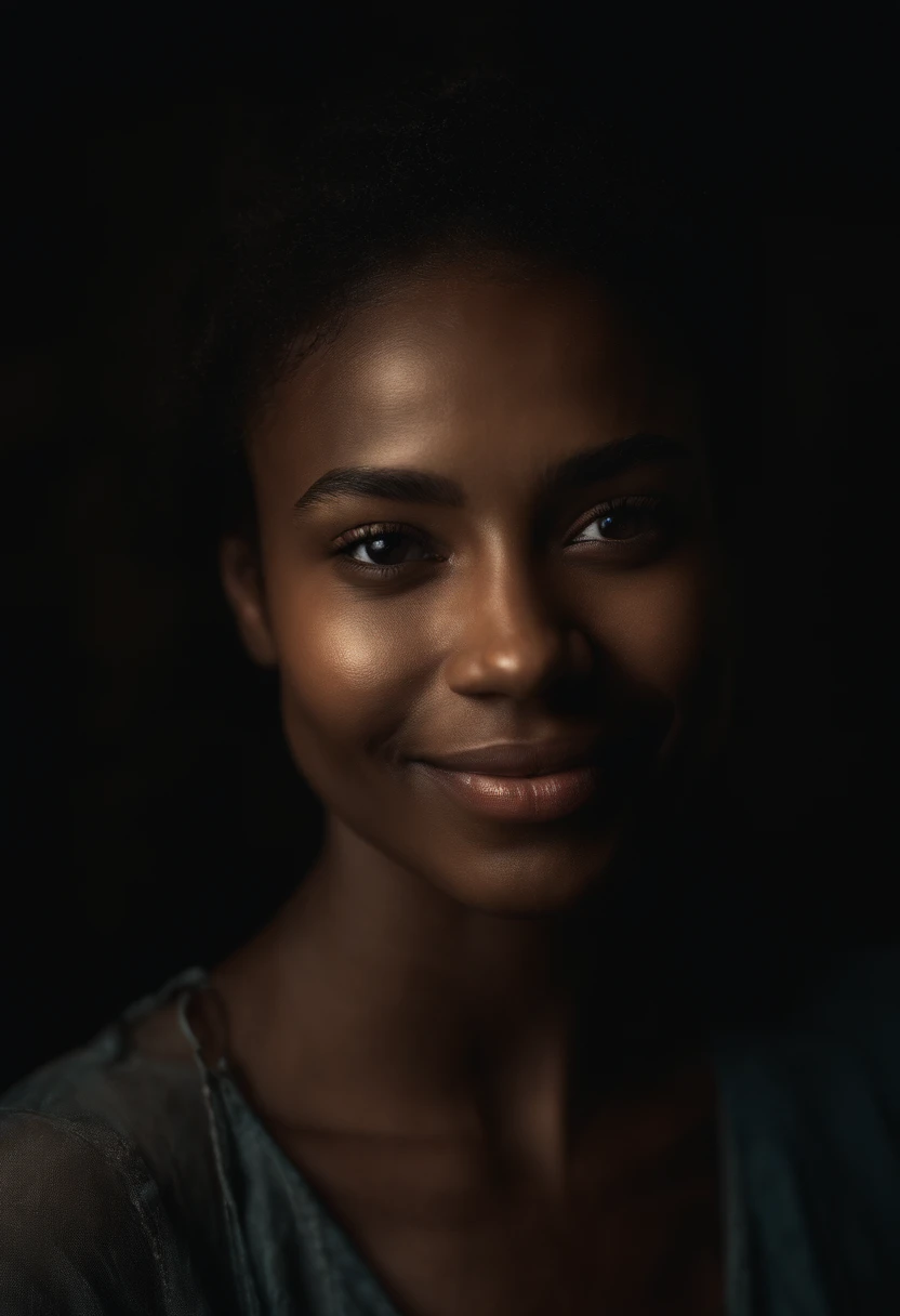 (Close-up, An editorial photo of a 21-year-old woman), (Highly detailed face:1.4) (Smile:0.7) (background inside dark, Moody, Private study:1.3) angle of view, by Lee Jeffries, Nikon D850, film stock photograph ,4 Kodak Portra 400 ,Camera f1.6 shots ,Rich colors ,Ultra photo realsisim ,Lifelike texture, Dramatic lighting , cine still 800,