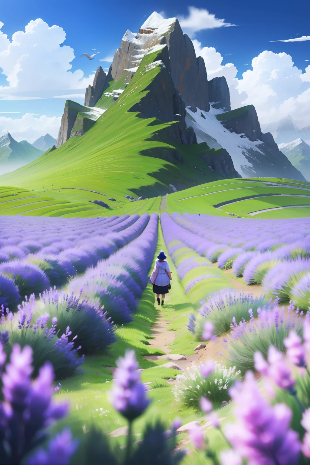 lavender，plateau，first person perspective, ccurate, A high resolution