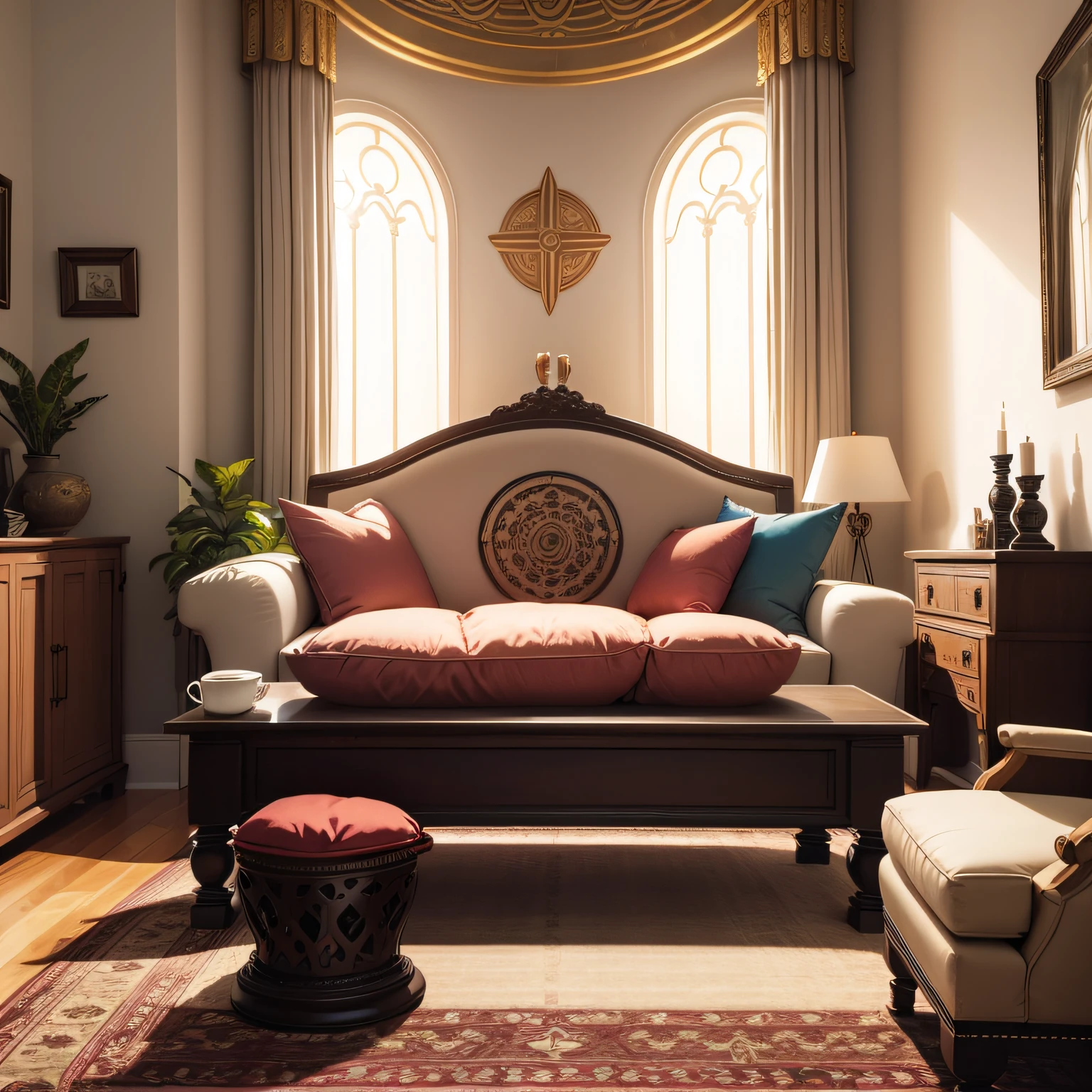home altar design for the living room with Meditation Cushion