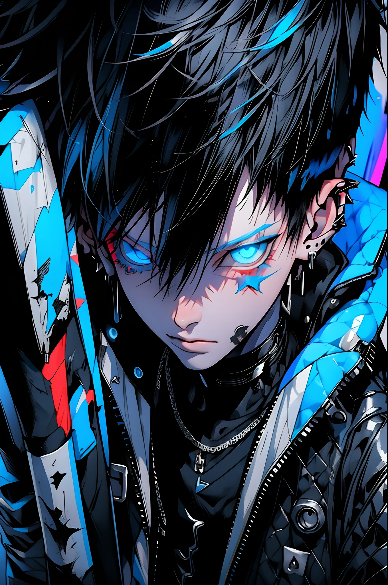 Anime boy with blue eyes and black hair holding a bat - SeaArt AI