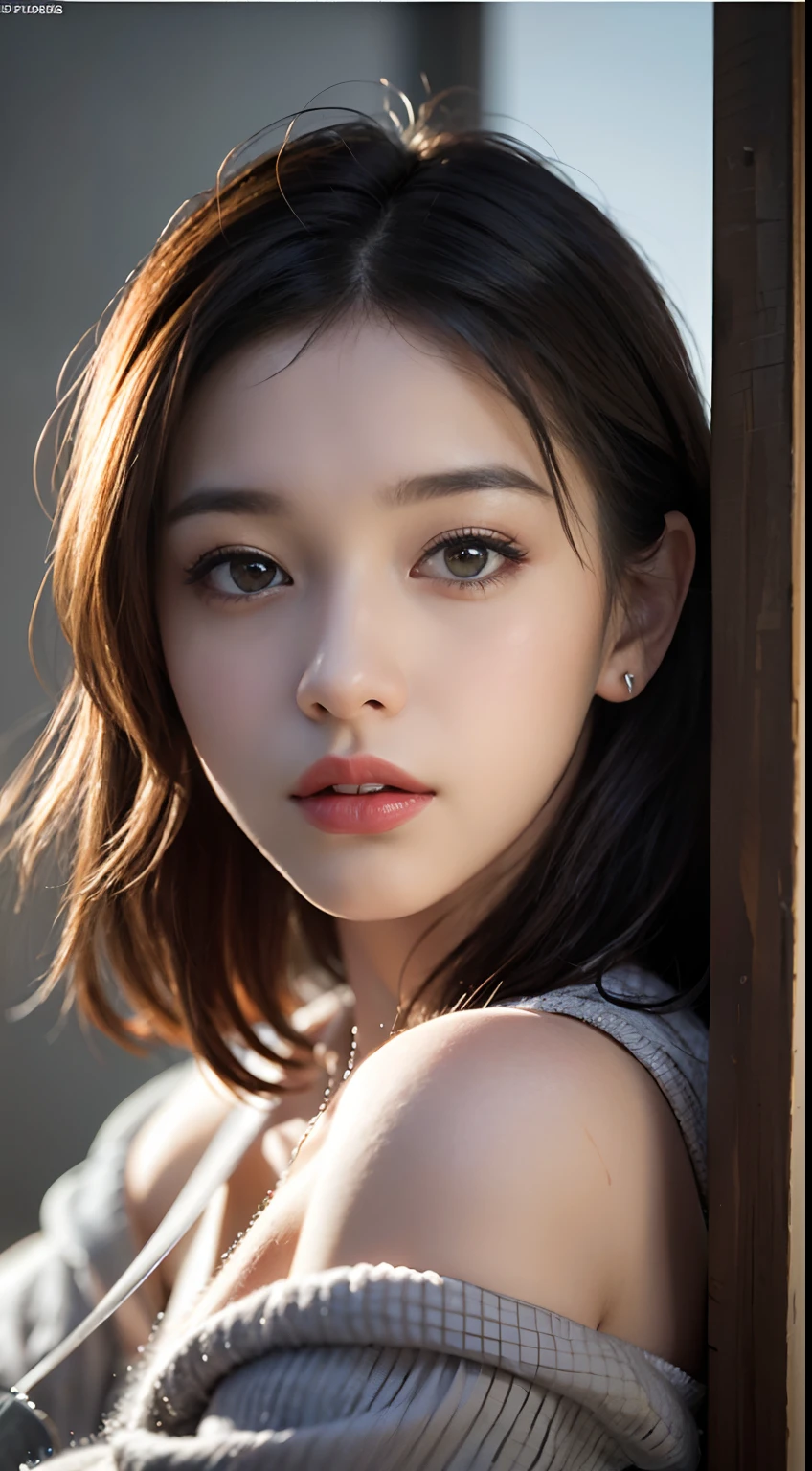 Best quality, masterpiece, ultra high res, (photorealistic:1.4), raw photo, 1girl, offshoulder, in the dark, deep shadow, low key, cold light