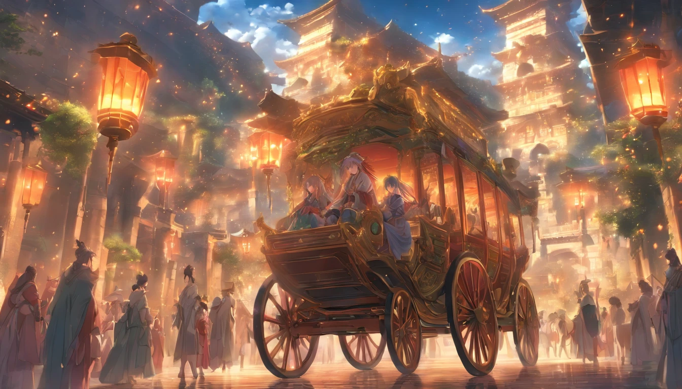 Busy ancient city,The carriage gradually approached,8K,super-fine,tmasterpiece,high qulity
