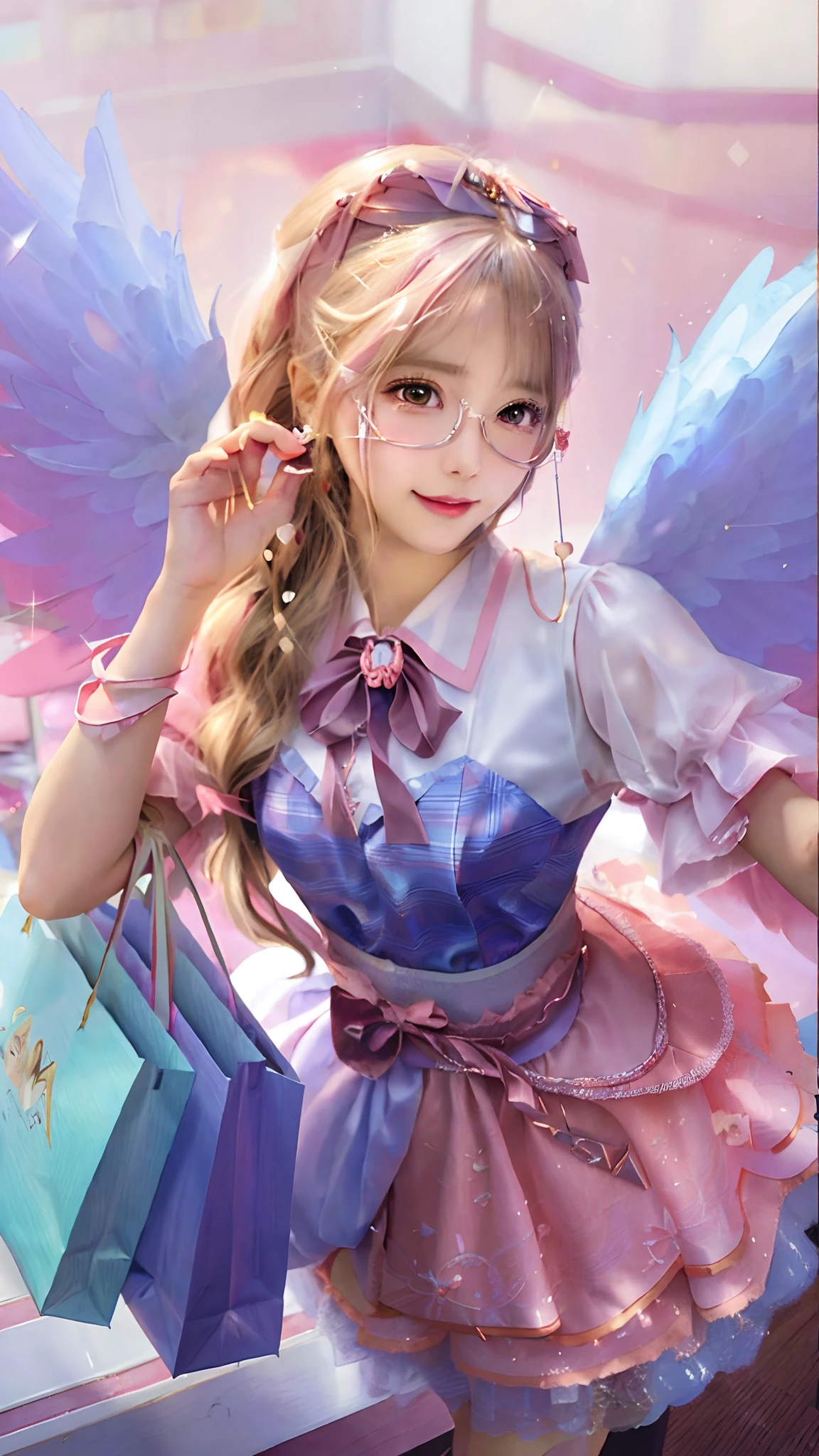anime girl with angel wings and a pink dress holding shopping bags, extremely detailed artgerm, style artgerm, style of artgerm, ! dream artgerm, sakimichan frank franzzeta, ig model | artgerm, seraphine ahri kda, range murata and artgerm, artgerm style