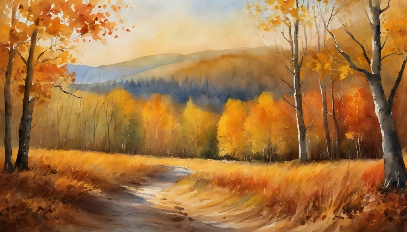 Autumn, Poplar Forest, Golden leaves, Barren desert, Vast landscape, warm sunlight, Gentle breeze, Peaceful atmosphere, nature's beauty, Peaceful silence, Tranquility, Picturesque scenery, Harmony, Vibrant colors, Falling leaves, Rustle. (Best quality,),Colorful Palette,Soft warm lighting.