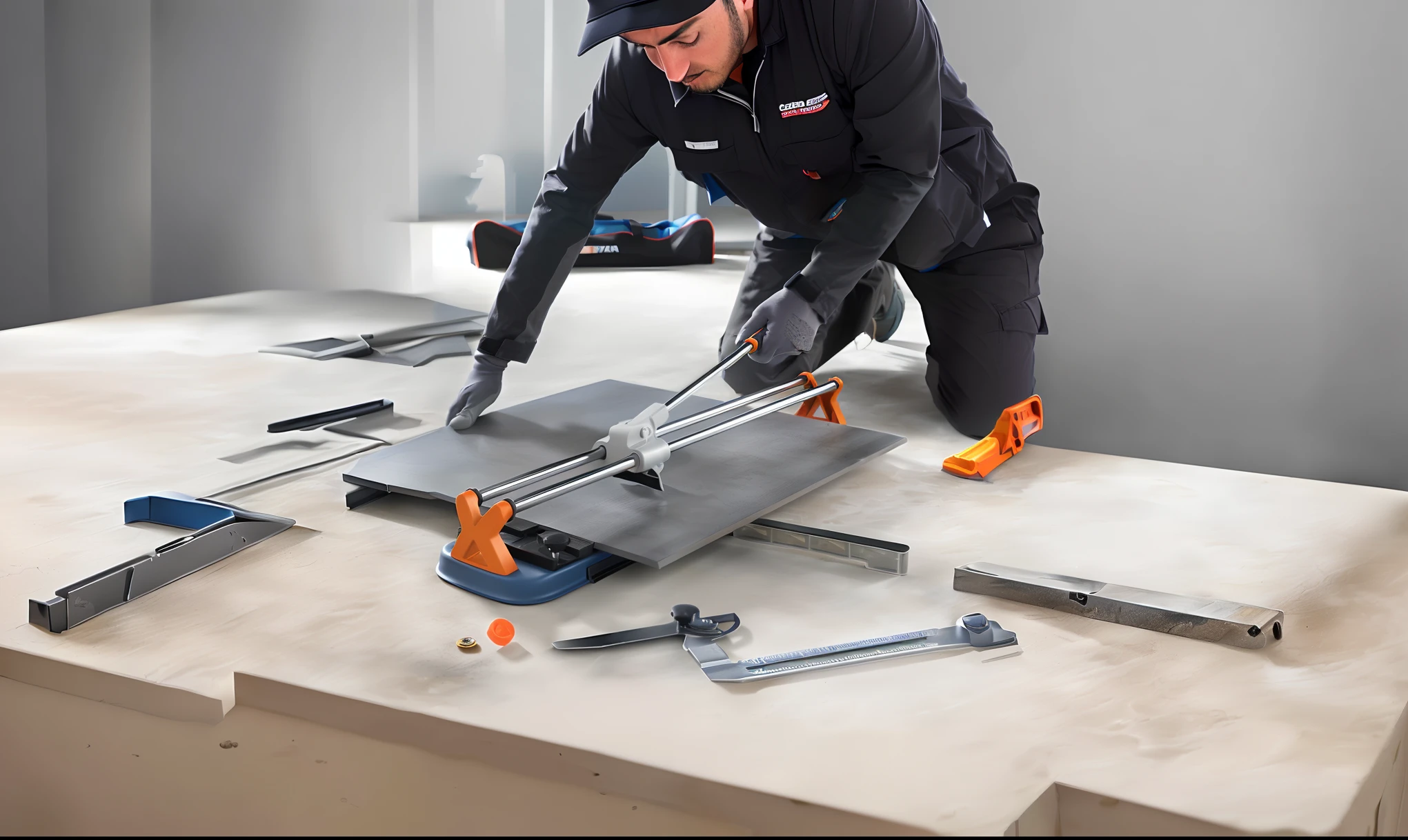 The Arafed cut a piece of metal with a tile cutter, precision, tiling, professional, Self-restraint, saw, item, Professional work, geomerty, slick design, author:Jacob Galmain, satisfy, technical, Tools, multi-part, Master, top angle, artisans, The best, superior look, author:Jan Kupeki, ultra setting