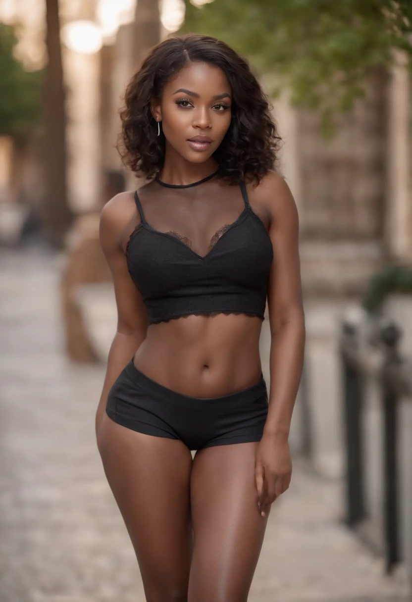 ((Dark African skin, Very deep ebony skin)), ((Its beauty is undeniable)), ((Excited cute face)), ((Hyper detailed perfect eyes,)), ((pose mignonne)), ((Langue sortie)), ((Seductive )), sexy, (( Tight mesh shirt, shorts courts sexy)), ((Afro African long curly,)), ((Revealing belly)), ((debout, vue de face)), ((visage souriante)), ((toucher ses propres jambes dans une pose sexy)), ((dehors, Ville publique en france)), ((d'origine malienne)), Sharp Focus CGI, photoreallistic, High detail, Realstic, Masterpiece, absurdes, Best quality, Hdr, High quality, high-definition, Extremely detailed, 8k wallpaper, Intricate details, 8K UHD, Full-HD, (photo realist:1.2), contraste, intense illumination, lighting cinematic, natural lighting, hard light, contre-jour, Illumination globale, occlusion ambiante