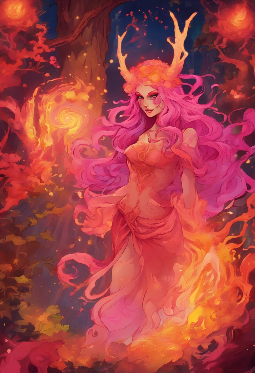 Fire Lord Lilith, by Hokusai and James Gurney + Black paper with intricate and vibrant pink line work