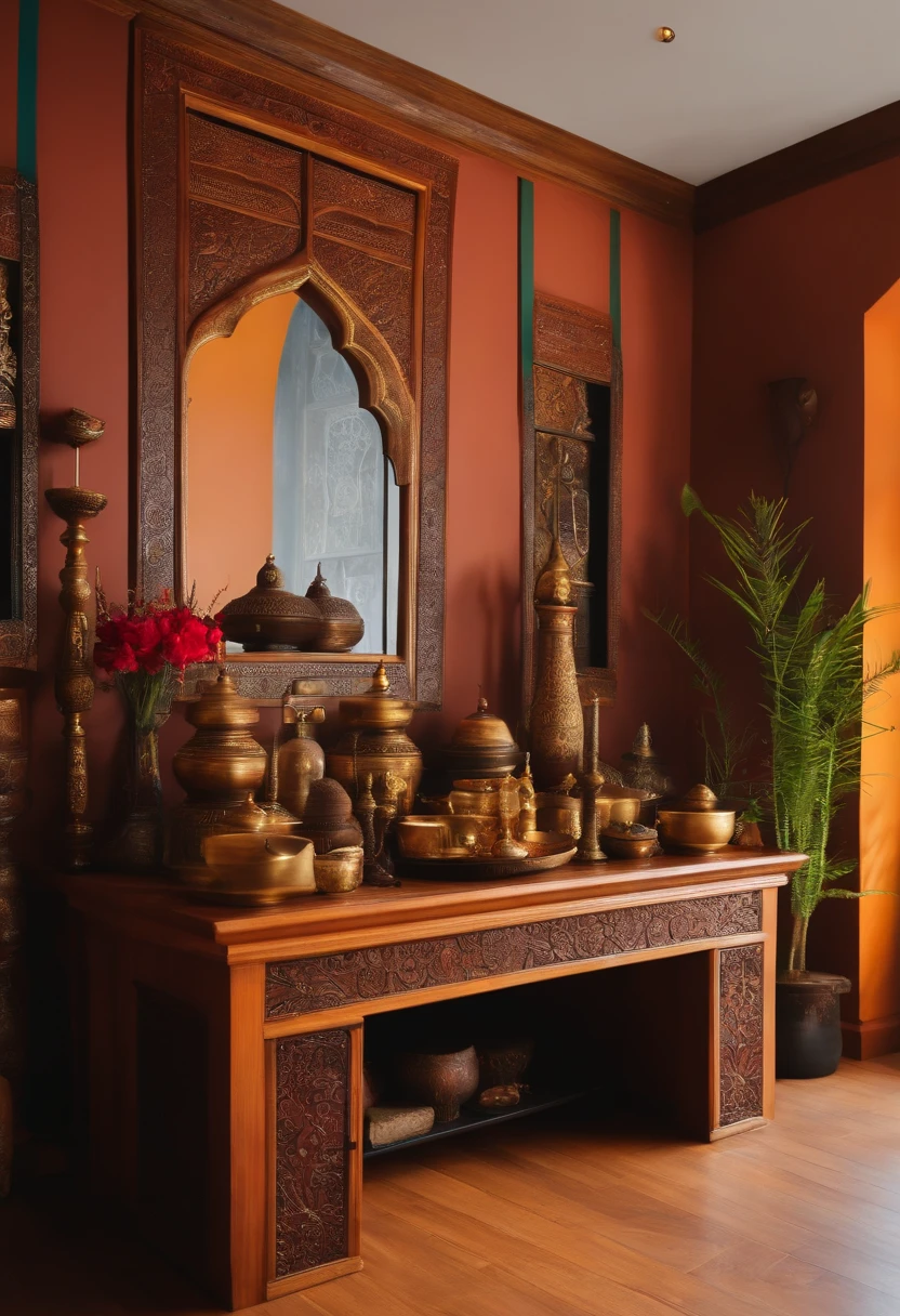 home altar design for the living room with Ritual Bell and Singing Bowl