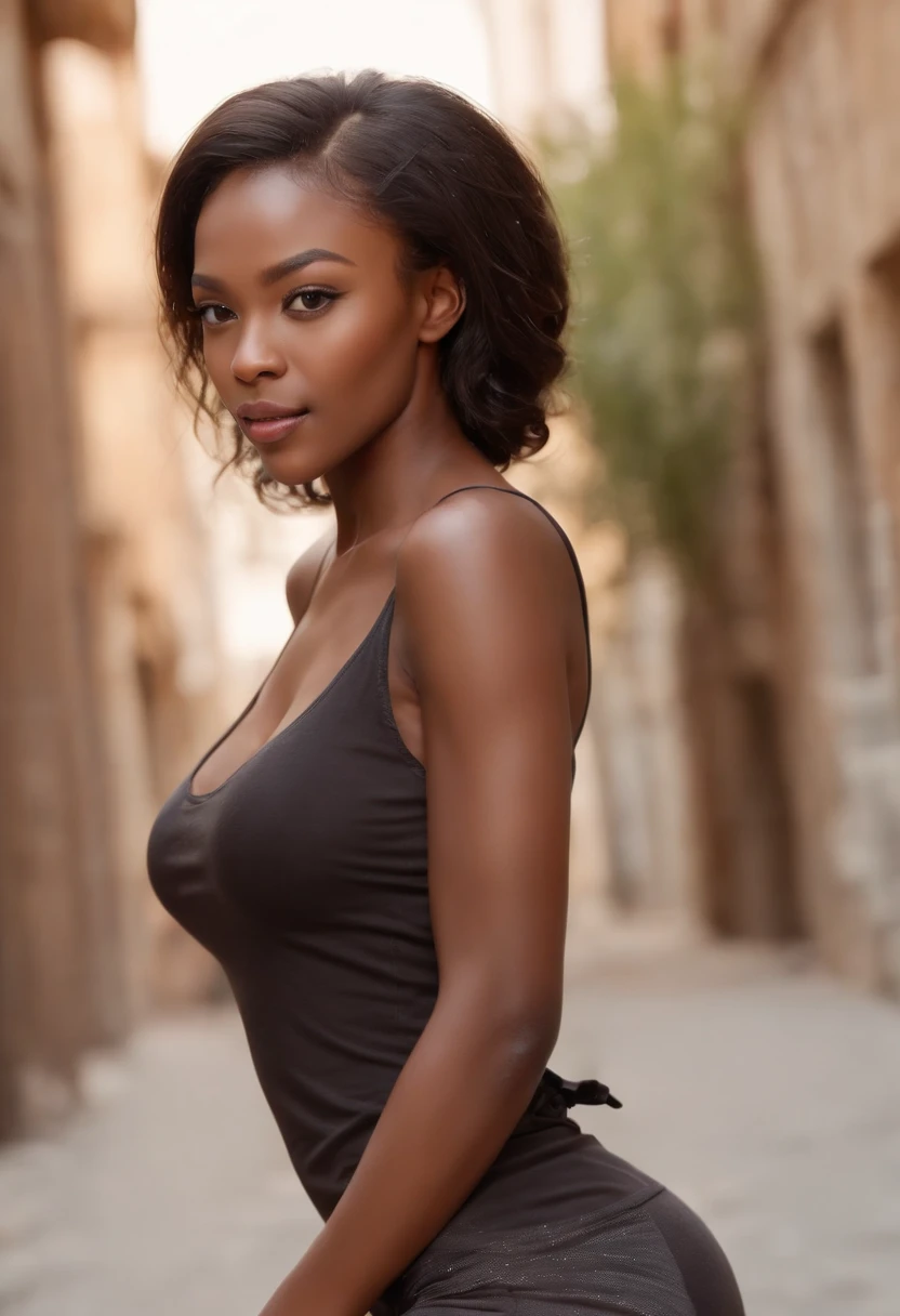 ((Dark African skin, Very deep ebony skin)), ((Its beauty is undeniable)), ((Excited cute face)), ((Perfect hazel eyes hyper detailed,)), ((pose mignonne)), , ((Seductive )), sexy, (( Tight mesh shirt, shorts courts sexy)), ((Smooth African hair long curly ponytail,)), (( peau)), ((debout, vue de face)), ((toucher ses propres jambes dans une pose sexy)), ((dehors, Ville publique)), Sharp Focus CGI, photoreallistic, High detail, Realstic, Masterpiece, absurdes, Best quality, Hdr, High quality, high-definition, Extremely detailed, 8k wallpaper, Intricate details, 8K UHD, Full-HD, (photo realist:1.2), contraste, intense illumination, lighting cinematic, natural lighting, hard light, contre-jour, Illumination globale, occlusion ambiante 22ans