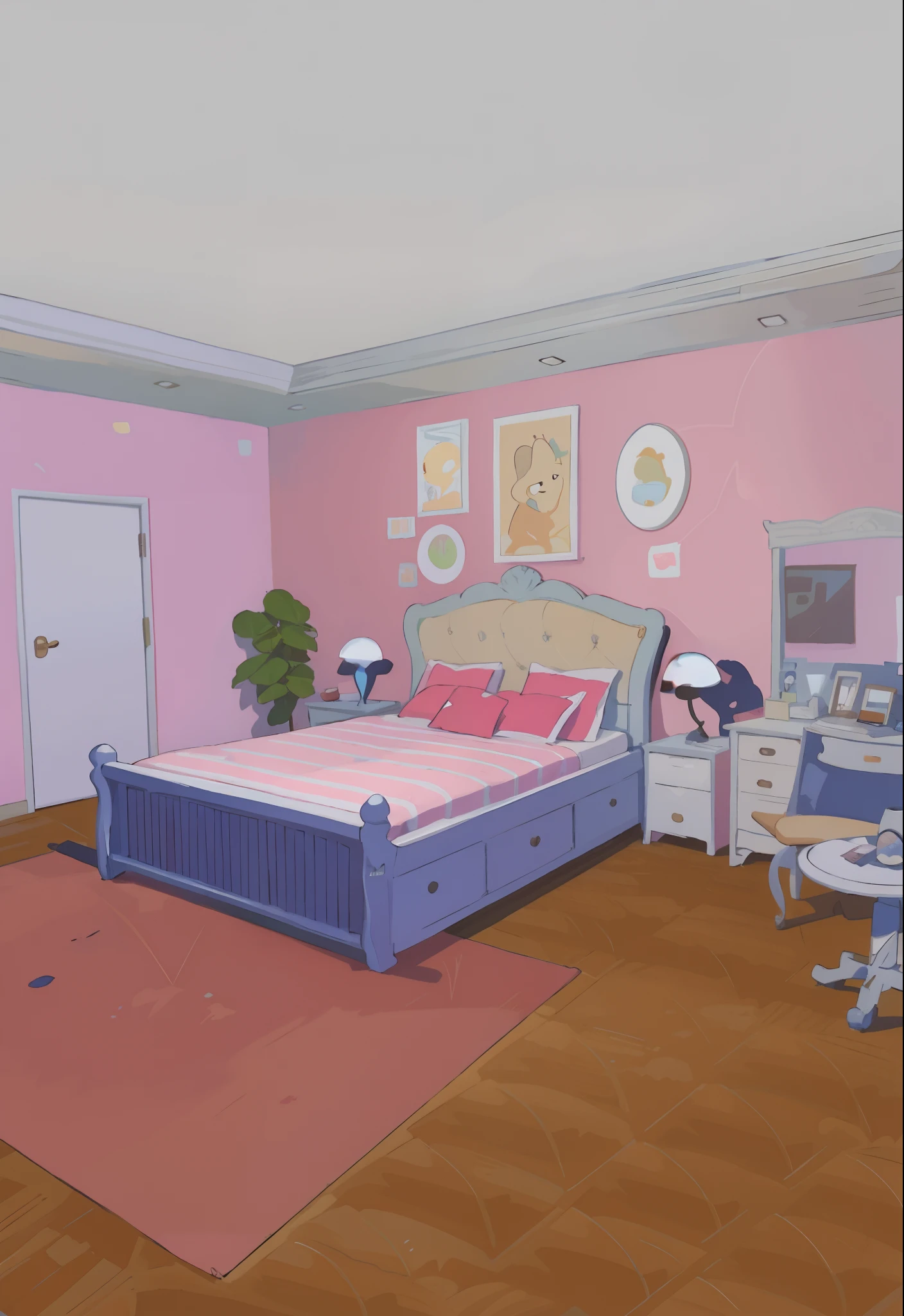 Cute girl bedroom,Ambiguous atmosphere lighting,Ghibli style,Cartoon anime style,quadratic element