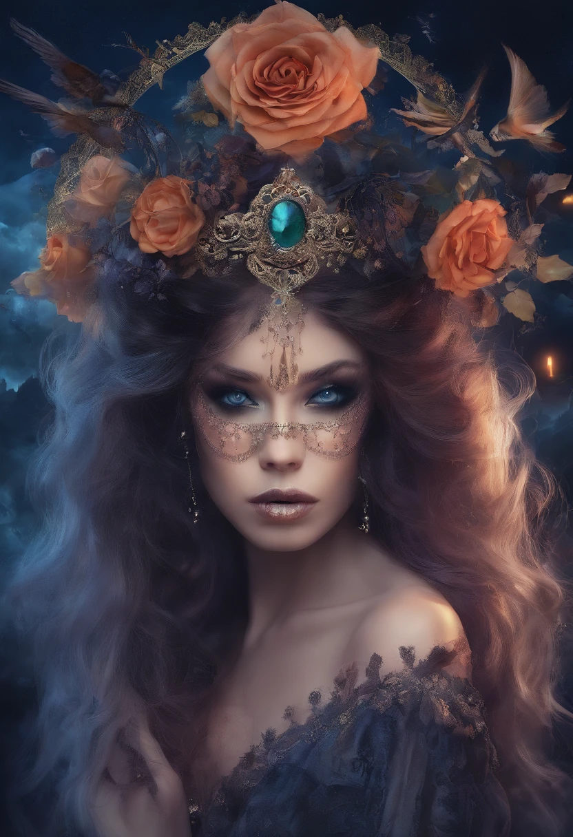 The prompt for the first theme "the goddess of Halloween" can be as follows:

"the goddess of Halloween,beautiful detailed eyes,beautiful detailed lips,extremely detailed face, long eyelashes,ethereal beauty,dark enchantress,vibrant colors,hauntingly beautiful,flowing black hair,ghostly pale skin,elaborate crown of black roses,lurking shadows,mystical aura,moonlit night,whimsical background,ethereal presence,gothic theme,photorealistic,horrifyingly beautiful,supernatural essence,highres:1.2,hauntingly detailed,HDR,spooky aesthetic"

Please note that this is just one possible version of the prompt. You can customize it further or add additional details if needed.