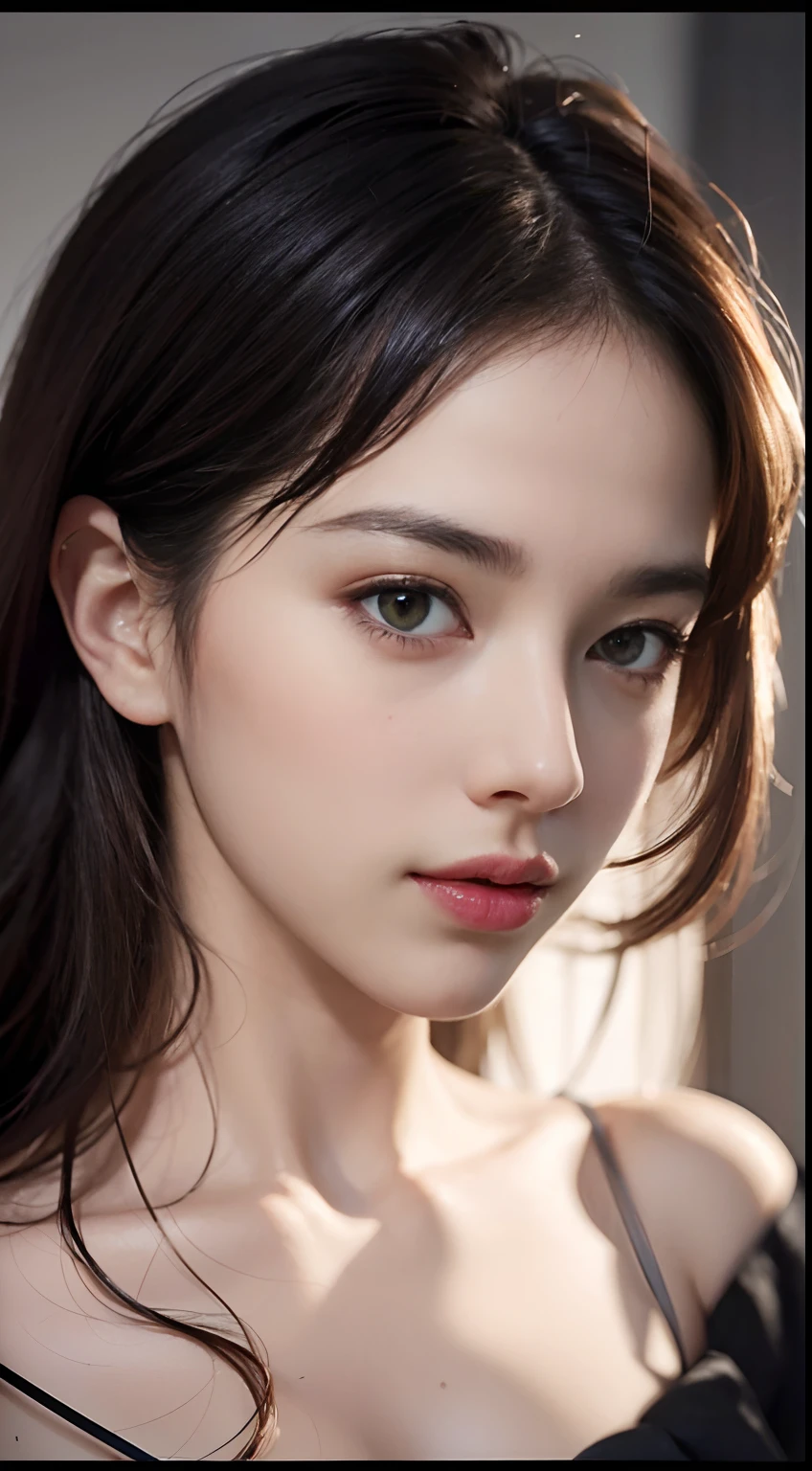 Best quality, masterpiece, ultra high res, (photorealistic:1.4), raw photo, 1girl, offshoulder, in the dark, deep shadow, low key, cold light