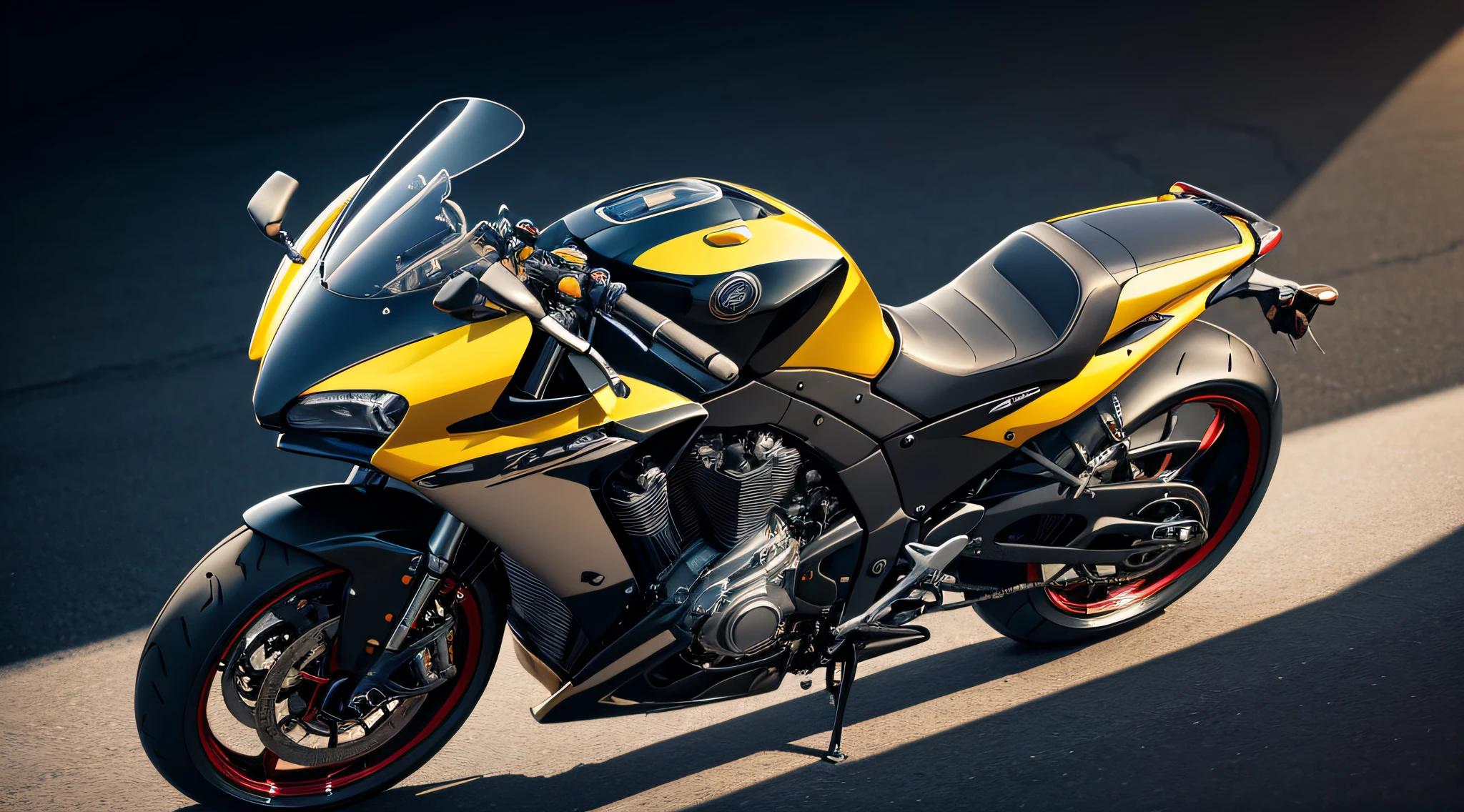 ((no human)) motorcycle,konrad klapcheck style,realistic painting,detailed motorcycle,chrome details,highres,shiny polished surfaces,impressive craftsmanship,beautifully crafted masterpiece,accurate reflections,dynamic composition,expressive lines,precision brushwork,straight lines and curves,strong contrast,rich textures,vivid colors,dynamic angle,studio lighting,highly detailed tires,metallic sheen,enhanced depth,impressive shading,skilled highlight placement,sleek design,impeccable perspective,True-to-life proportions,artistic interpretation.