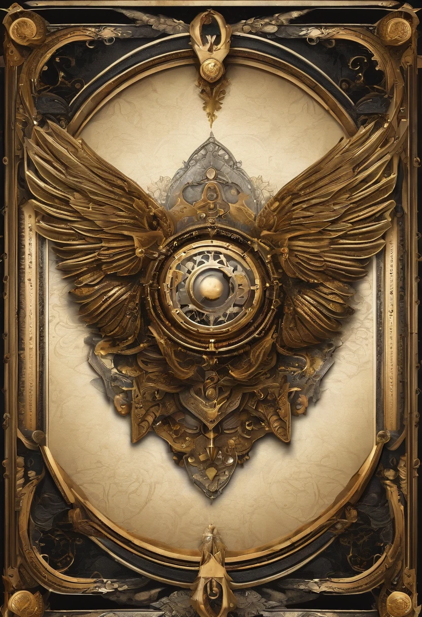Game avatar frame with a circular metal border and multiple metallic wings，golden colored，shiny，Diamond decoration，brightly，decorations，Digital illustration，Thick coating，with black background，4