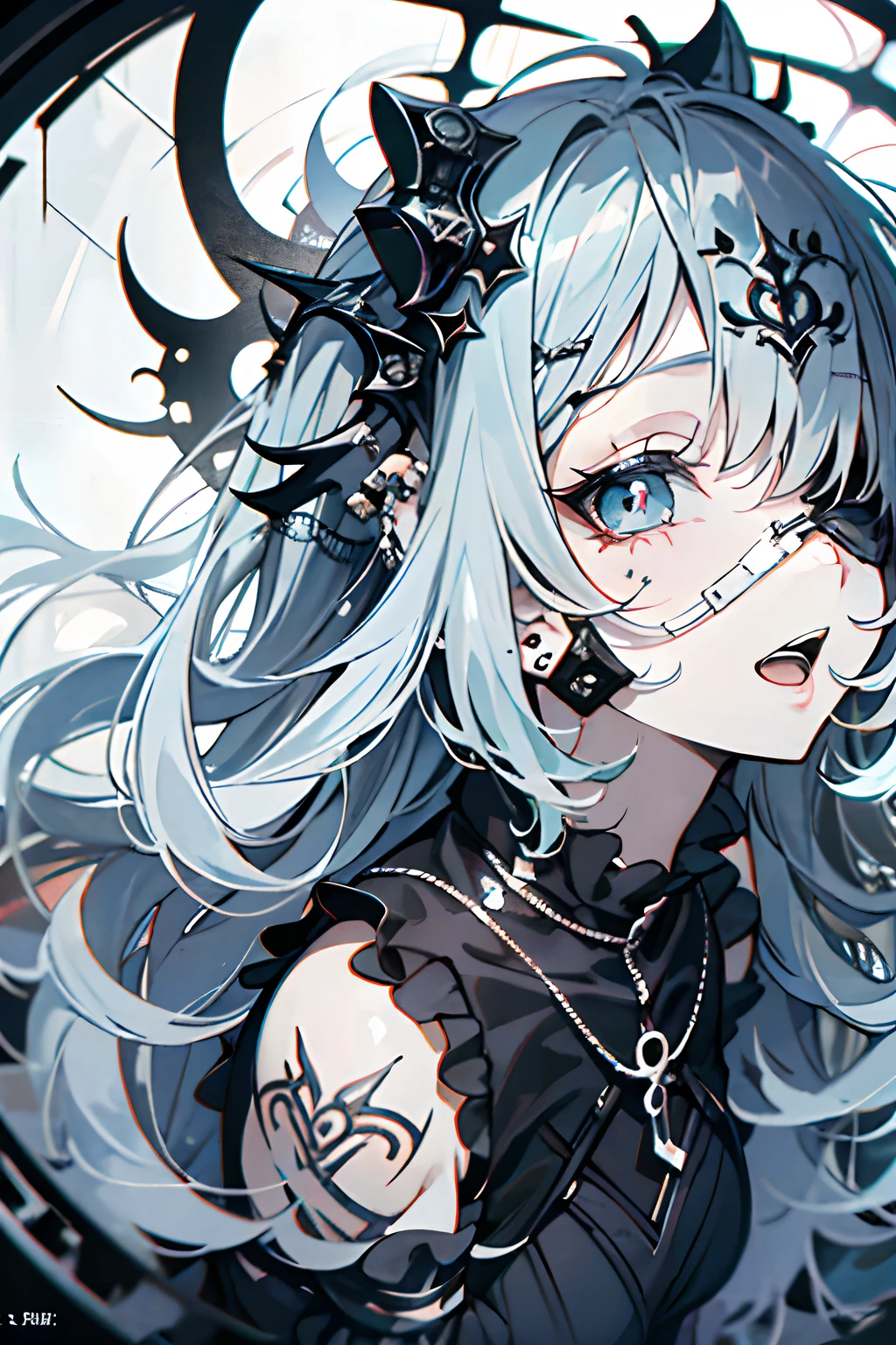 ahegao ( silly / sexual ecstasy)、Green hair、poneyTail、miku hatsune、long、(masterpiece、top-quality、top-quality、Official art、Beautifully Aesthetic:1.2)、
Black blindfold, long、独奏, 1girl in, open open mouth, bangss, A smile, The upper part of the body, bandaged,
Extreme details、highestdetailed、Playful patterns、lively texture、unique visual effect、maid clothes、piercings、耳Nipple Ring、The tattoo、goth_punk, 1girl in, 独奏,、top-quality, Photorealistic, An ultra-fine illustrations, beautiful attractive anime girl, Slender body, one girls, a photo of girl, Full body shot, Beautiful blue eyes, Turned,耳Nipple Ring、hair adornments、jewely、