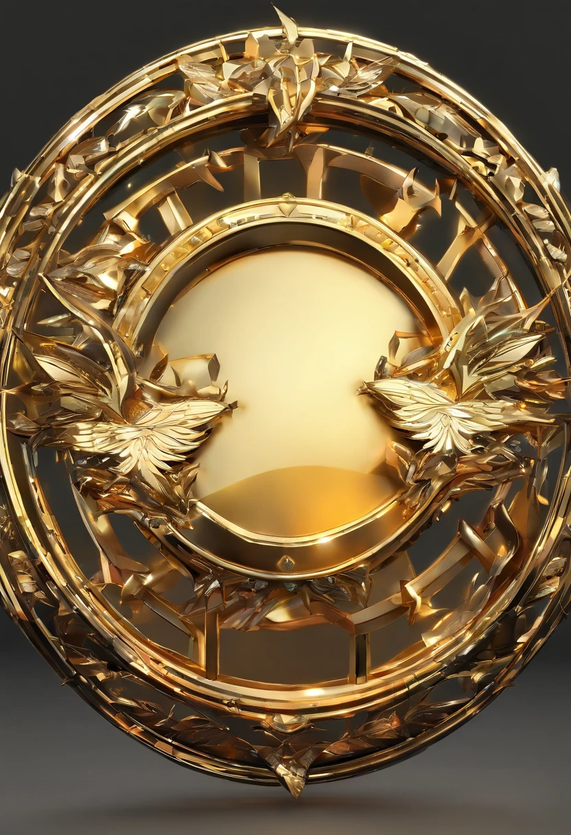 Game avatar frame with a circular metal border and multiple metallic wings,golden colored,shiny,Diamond decoration,brightly,decorations,Digital illustration,Thick coating,with black background,4