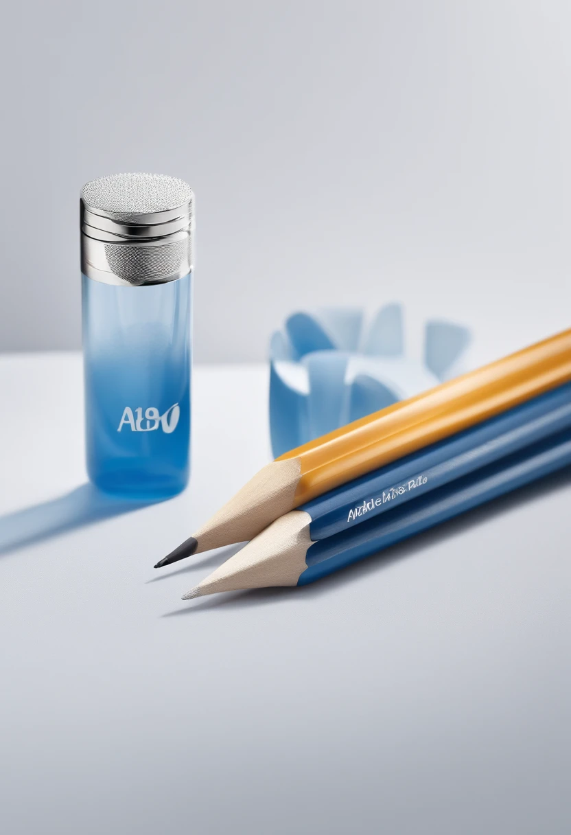 /imagine prompt: The logo of an office supply company, com um design minimalista e elegante, featuring a set of pencils and pencils interlaced in shades of blue and silver, um fundo branco com letras serifadas sutis, um ambiente limpo e profissional, 插圖, Precise and smooth vectorization, --ar 16:9 --v 5