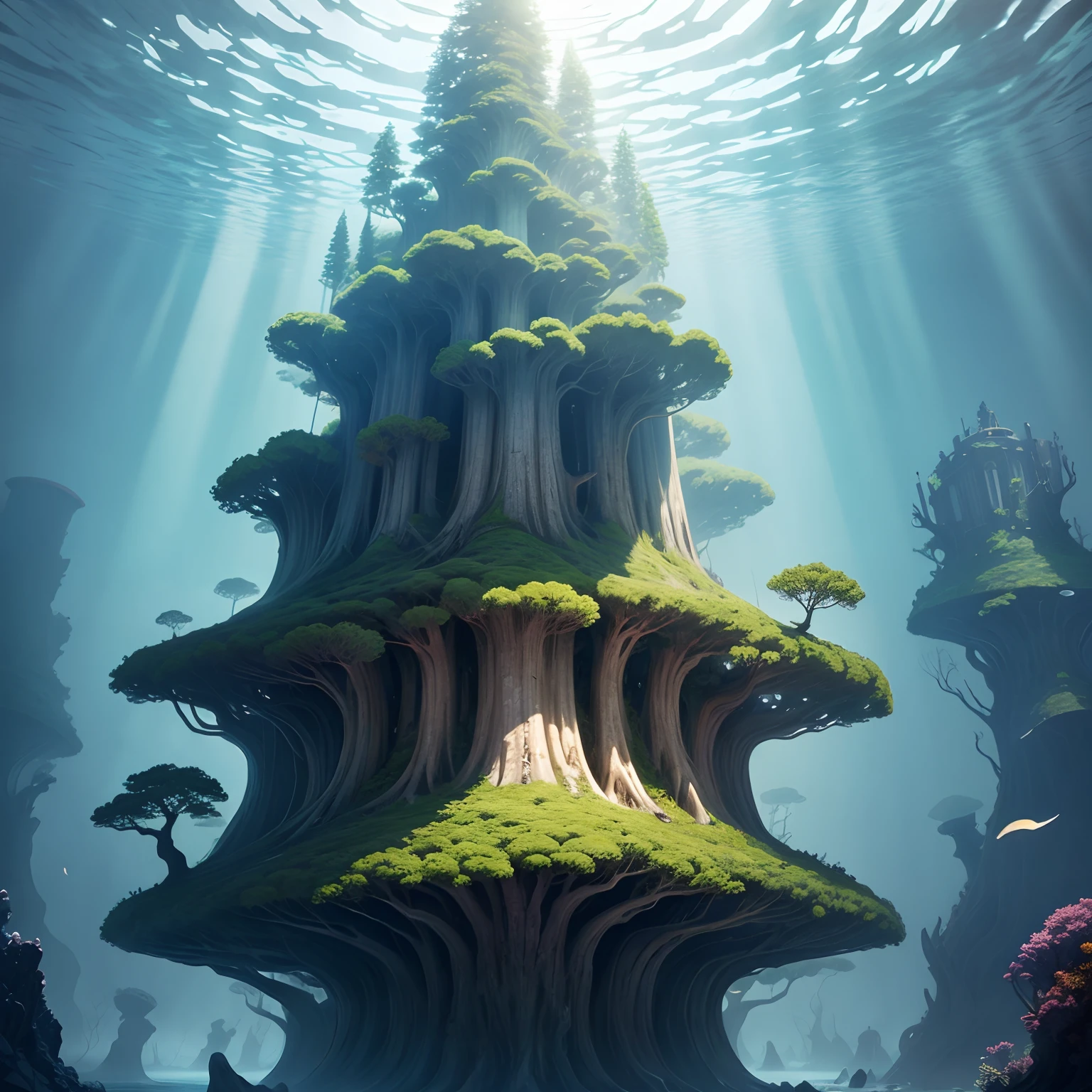Irregular giant trees growing at the bottom of the sea
