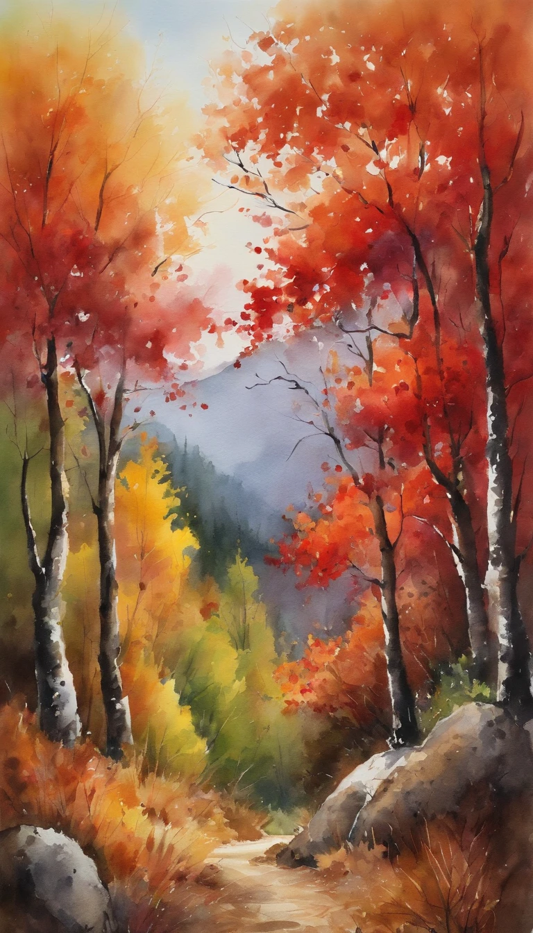 Autumn in Fragrant Hills, Chestnut leaves all over the mountains,Red as flames,It is dark purplish red.Pines and cypresses are dotted in between,Red and green,Wonderful.