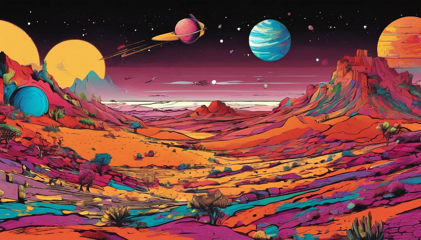 Huge planet, Abundant desert, the night, starrysky, surrealism, Masterpiece, A high resolution, 16k