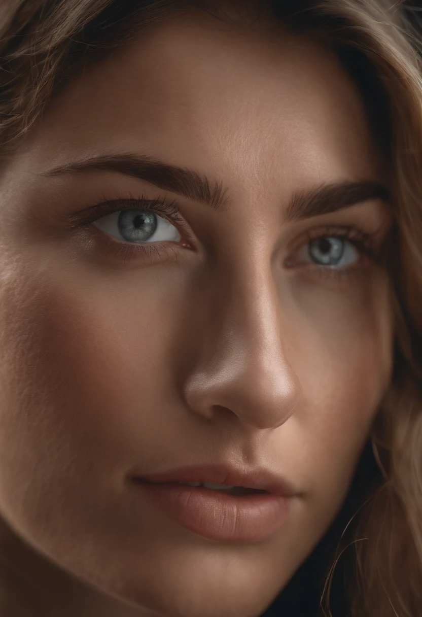 There is a close-up of a woman's face and freckled eyes, ultrarealistic oil painting, ultrarealistic oil painting, ultrarealistic oil painting, Hyper-realistic painting, ultrarealistic oil painting, Detailed realistic painting, ultrarealistic oil painting, 8k ultra-realistic, High detail Depth of field,full bodyesbian (8k,RAW photos,best qualtiy,tmasterpiece:1.2)