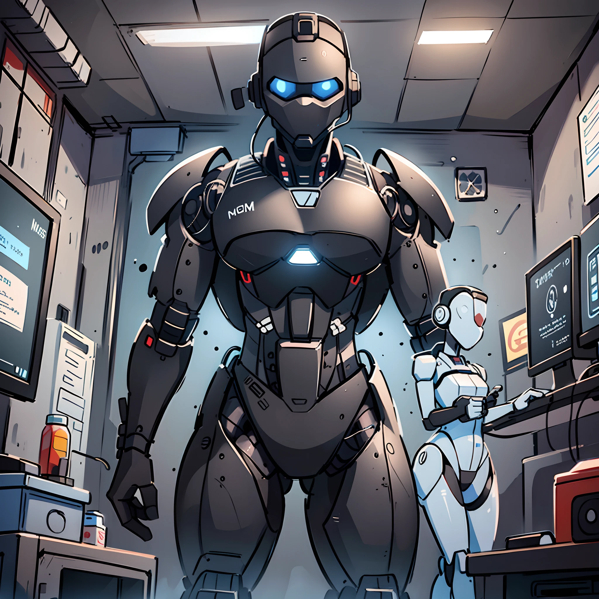 a mecha works at a computer, he is trained to control artificial intelligence for voice conversion, the environment is a clean room with order, ultra-detailed rendering    - (Waiting to start)