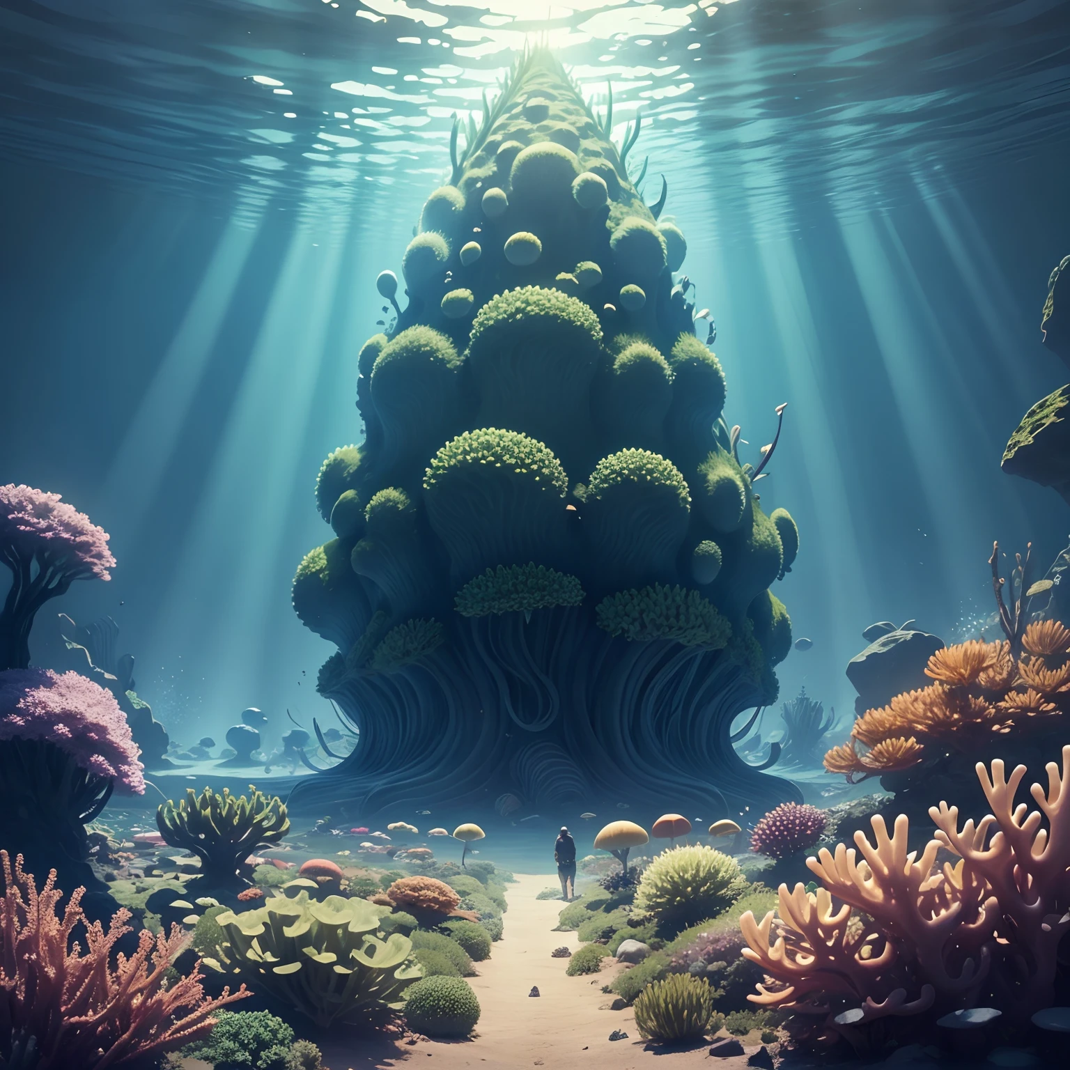 Giant land plants that grow irregularly in the deep sea,There are giant fish around