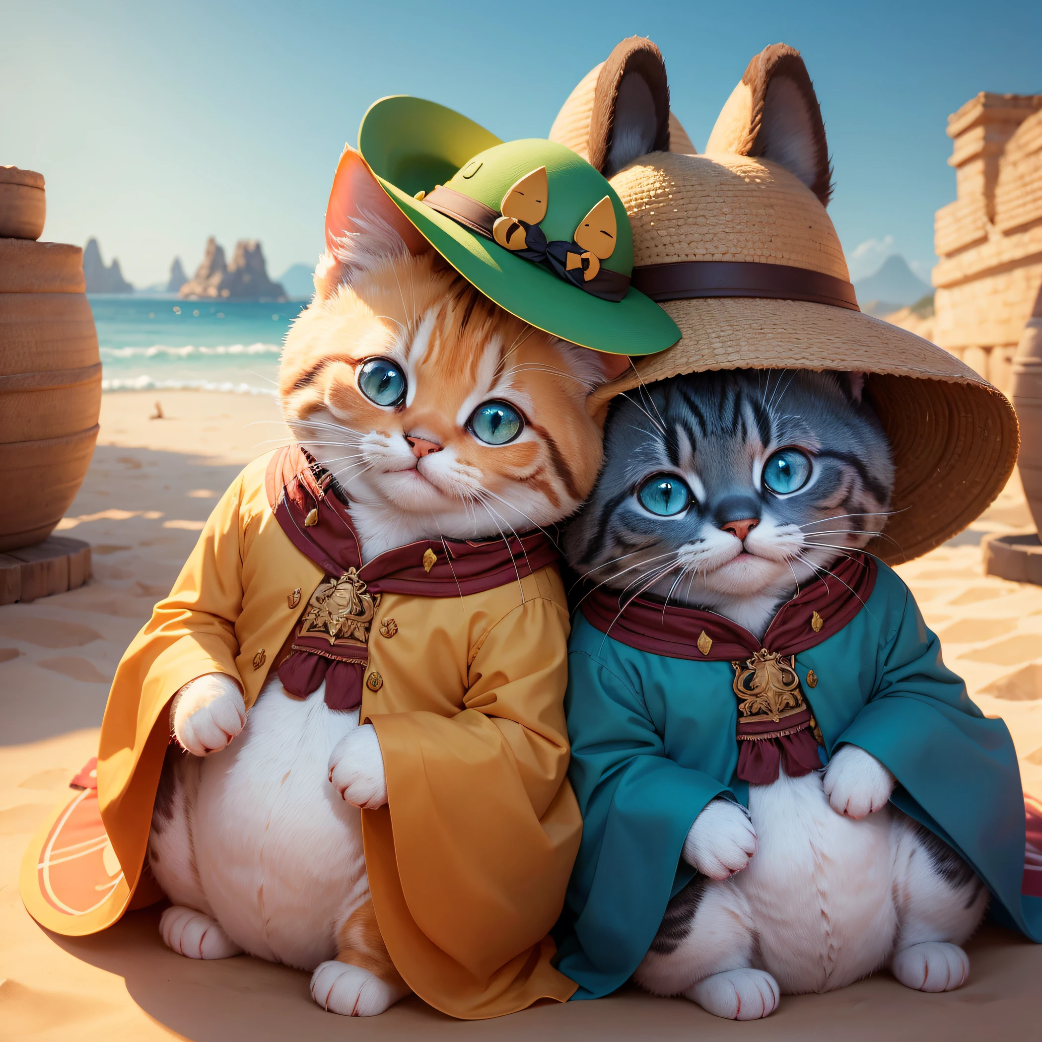 lindos gatitos sonrientes y gordos en sombreros de punto