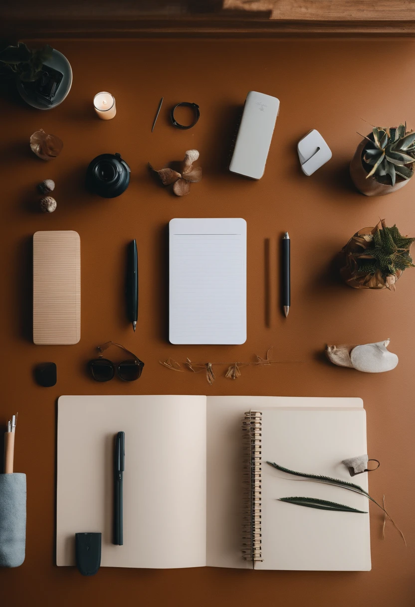 /imagine prompt: An image with office supplies arranged neatly on a wooden desk, incluindo canetas, pencils, metal notebooks and clips, a luz natural ilumina suavemente os objetos, creating an environment conducive to creativity and work, Fotografia, DSLR camera with standard lens, --ar 16:9 --v 5