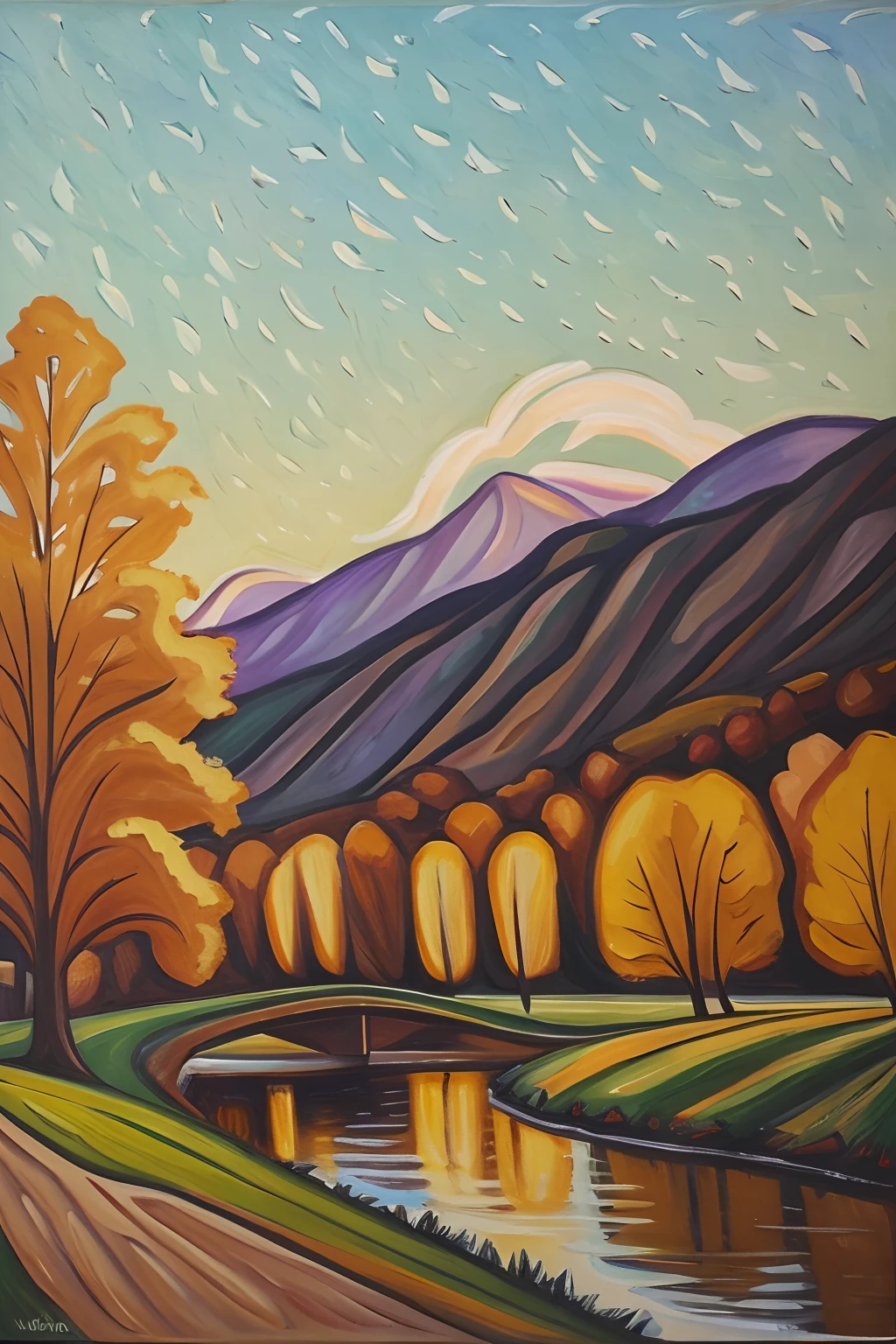 Riverside dim, Lodge,mtu, grassy fields,mountain ranges,Autumn