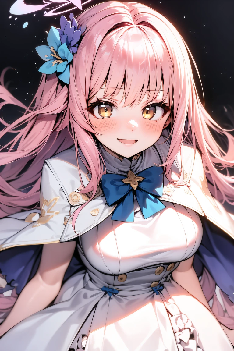Anime girl with pink hair and blue dress with blue bow - SeaArt AI
