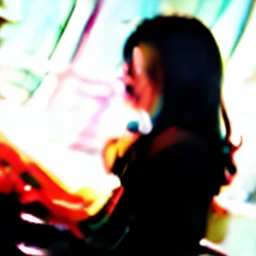 NSFW Young lady with long black hair and a redbow. She’s sucking a man’s dick