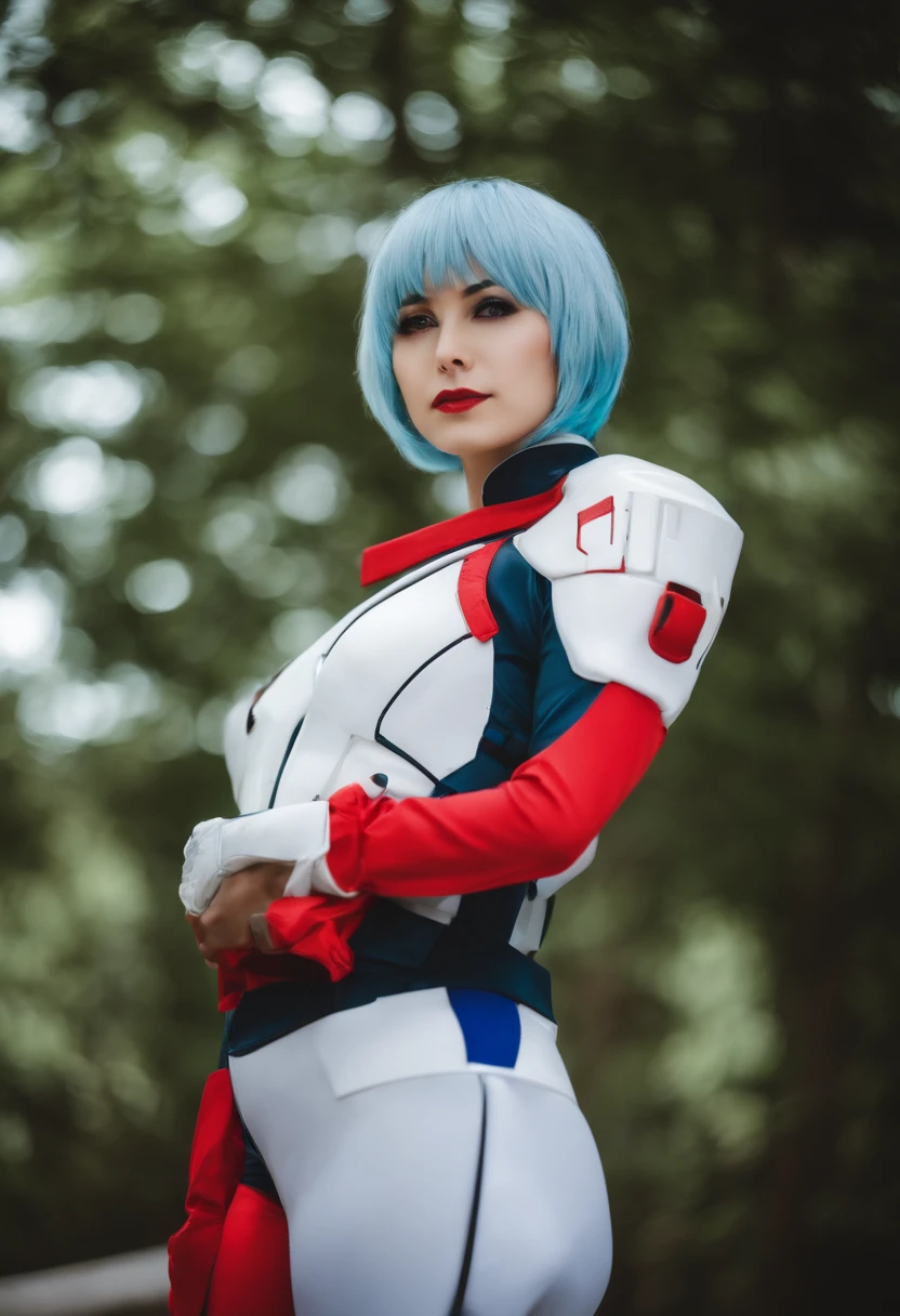 attractive PUBG game character, beautiful, alluring cute face, epic alluring personality, beautiful with perfect epic makeup,(( wearing a sexy velvet combat suit, realistic, red velvet sexy suit with white stripes, eagle pattern, heroes tattoo))Realistic composition, ((Big breasts))، ((glowing maroon hair with blue highlights)), showcase background, carrying a sophisticated rifle on the shoulder in an epic pose, high-quality UHD 18K resolution 