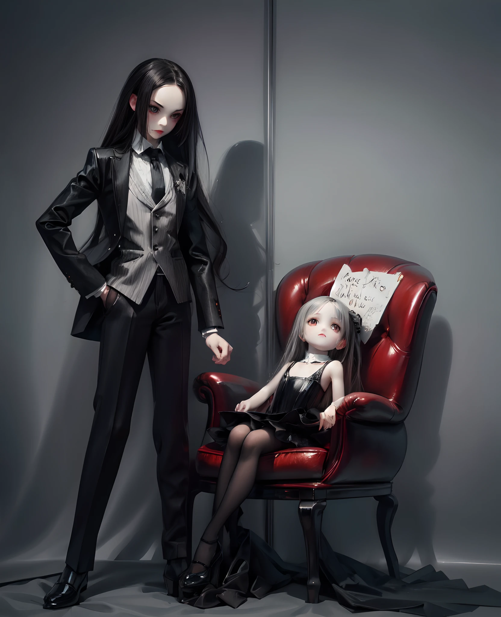 A rabbit in a top hat is sitting in a chair, no estilo de criaturas de pesadelo. No estilo de Adrian Ghenie, esao andrews, Jenny Saville, Eduardo Hopper, Surrealismo, Arte Sombria de James Jean, Takato Yamamoto, Minimalismo inkpunk. No estilo de Tim Burton. Addams Family Style. Corpse Bride Style.