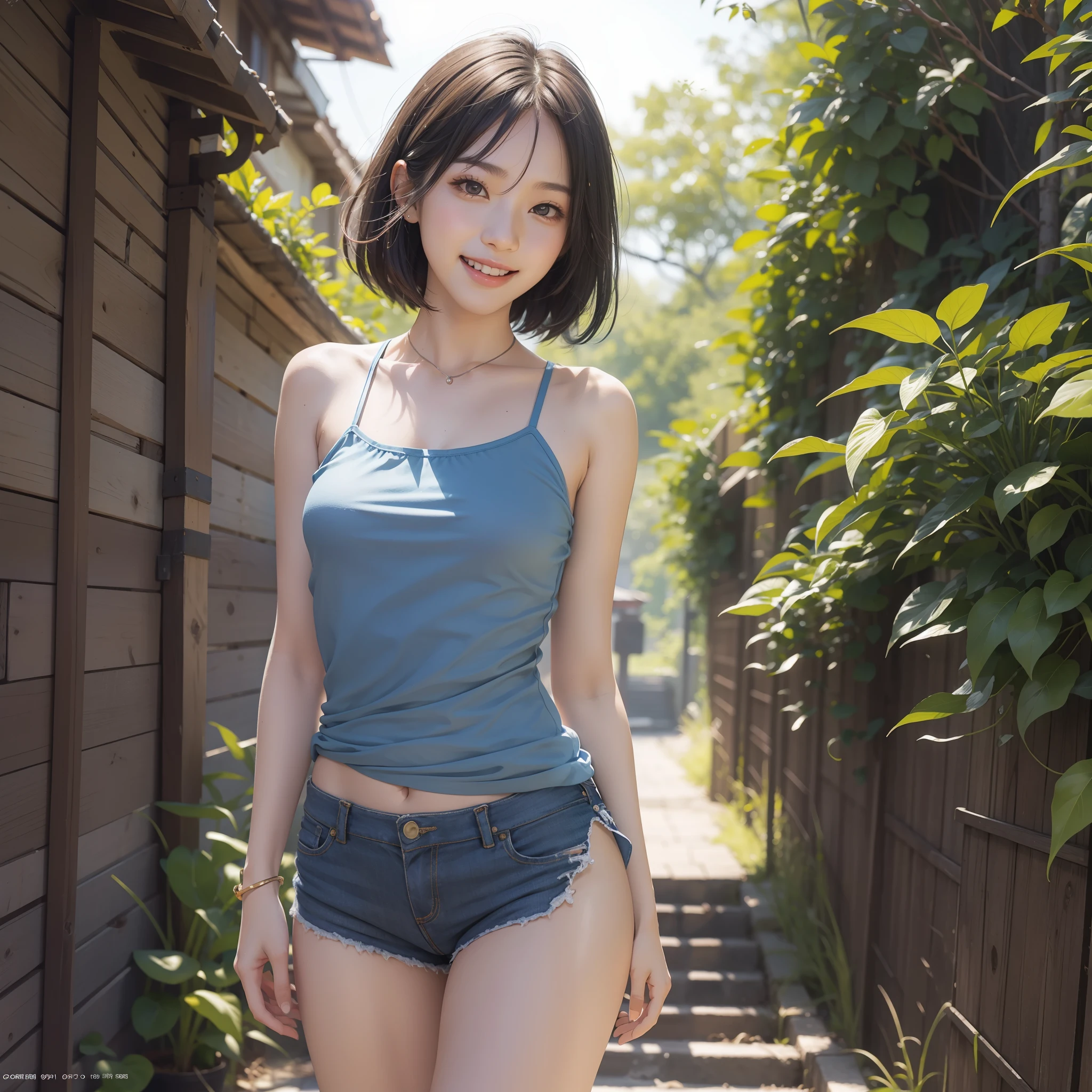 1girl, solo, fringe, uzaki hana, blue eyes, short hair, gray hair, tusk, breasts, open mouth, smile, shorts, skin clipped, breasts too large, shirt, :d, bag, hair between eyes, looking at the viewer, stairs, orange shirt, collarbone, between breasts, cowboy shot, solo focus, strap between breasts, short sleeves, full body, ultra-detailed, floor, 1girl, portrait, realistic, uzaki hana underwater, (smile, happy), bubbles, refracted light, trees underwater, (ultra_detailed:1.3), ground, slightly blurred, (narrow face) :1.0), ((small lips)), (thin lips), film portrait photograph, 35 mm film, filmg,